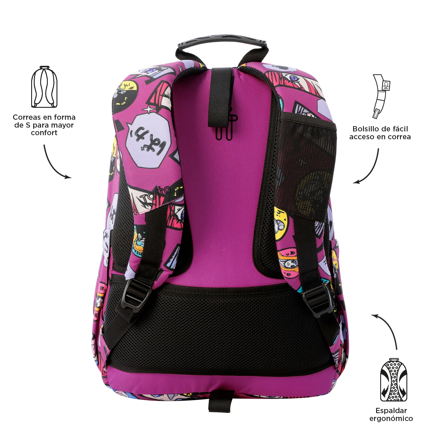 Imagen 3 de Mochila urbana totto acuareles kitsune con ruedas y organizador interior Morado