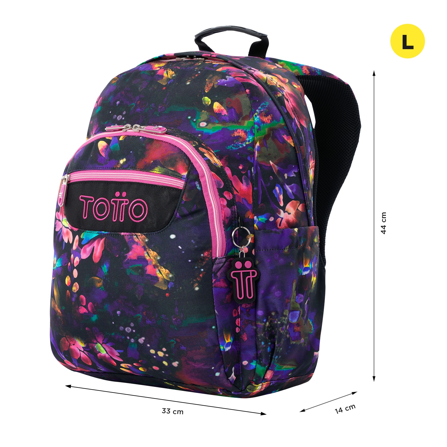 Imagen 2 de Mochila escolar totto acuareles flower galaxy para portátil de 14” y adaptable a carro Multicolor