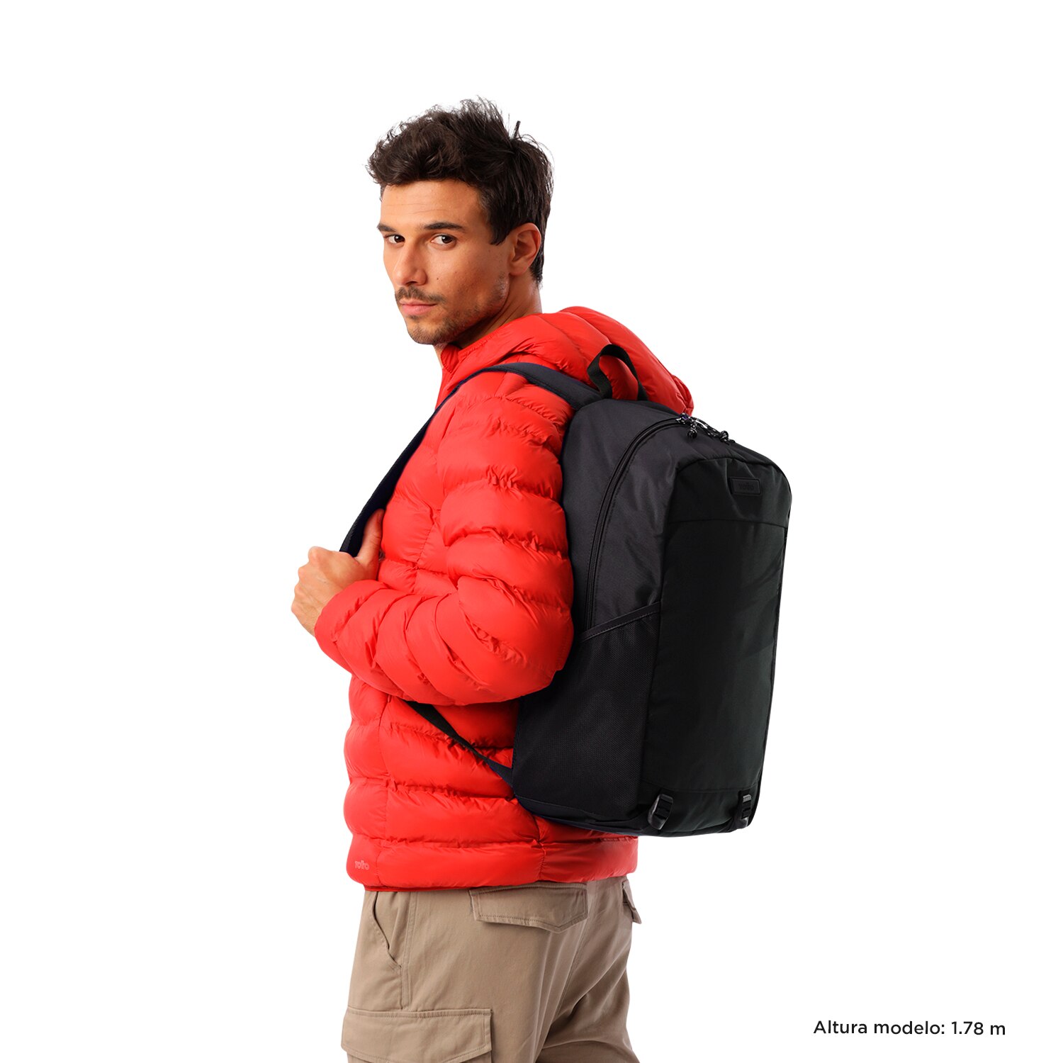 Mochila urbana totto rambo con bolsillo para botella y organizador interior Negro-2