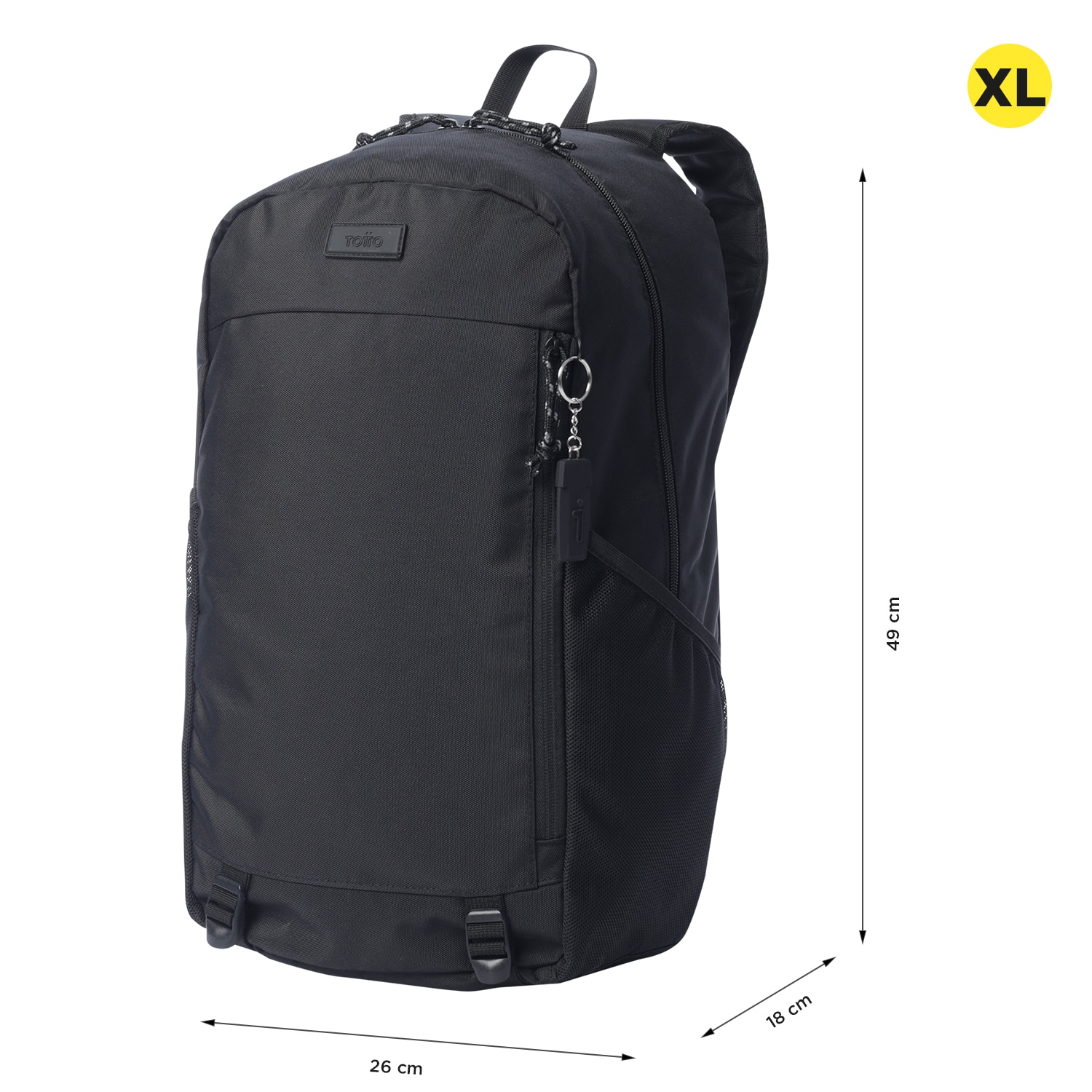 Mochila urbana totto rambo con bolsillo para botella y organizador interior Negro-3