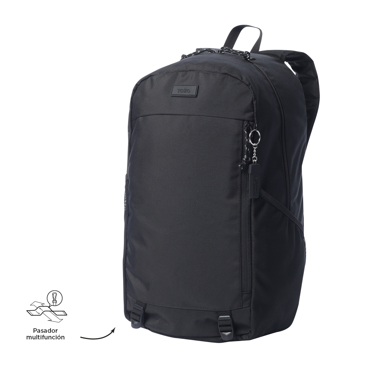 Mochila urbana totto rambo con bolsillo para botella y organizador interior Negro-6