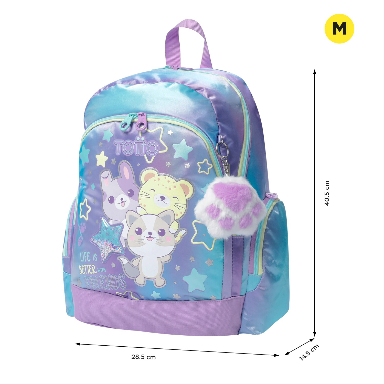 Imagen 2 de Mochila infantil totto friends con bolsillos laterales y bolsillo frontal Morado / Azul marino