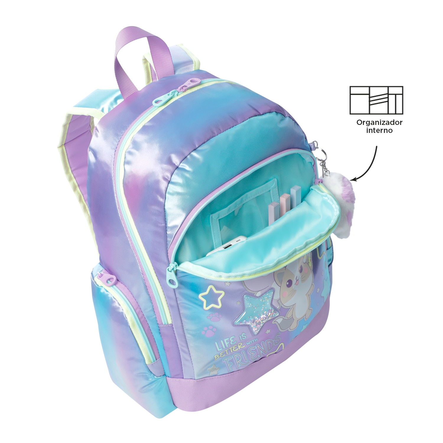 Imagen 5 de Mochila infantil totto friends con bolsillos laterales y bolsillo frontal Morado / Azul marino