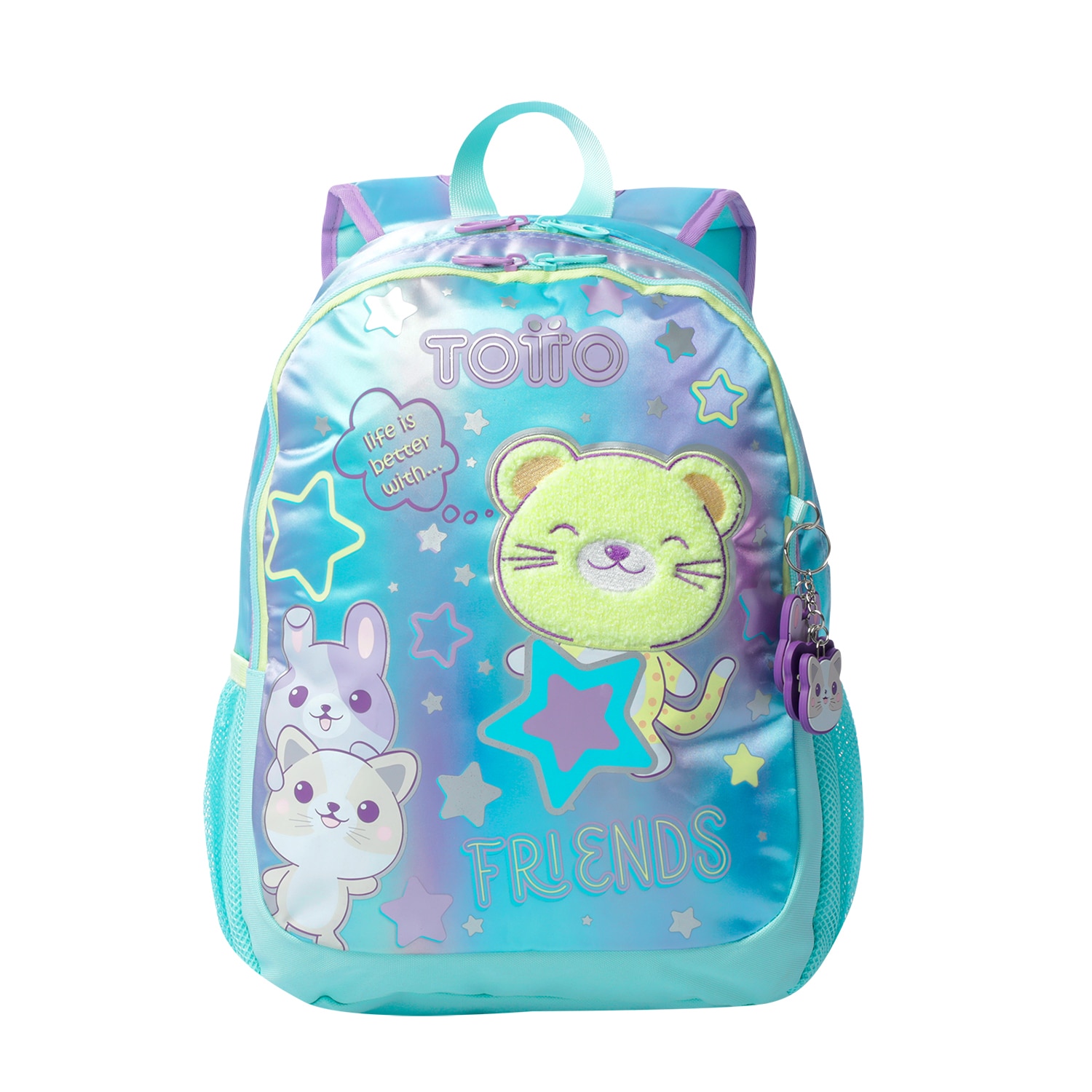 Mochila infantil totto friends con bolsillos laterales y bolsillo frontal Turquesa-1