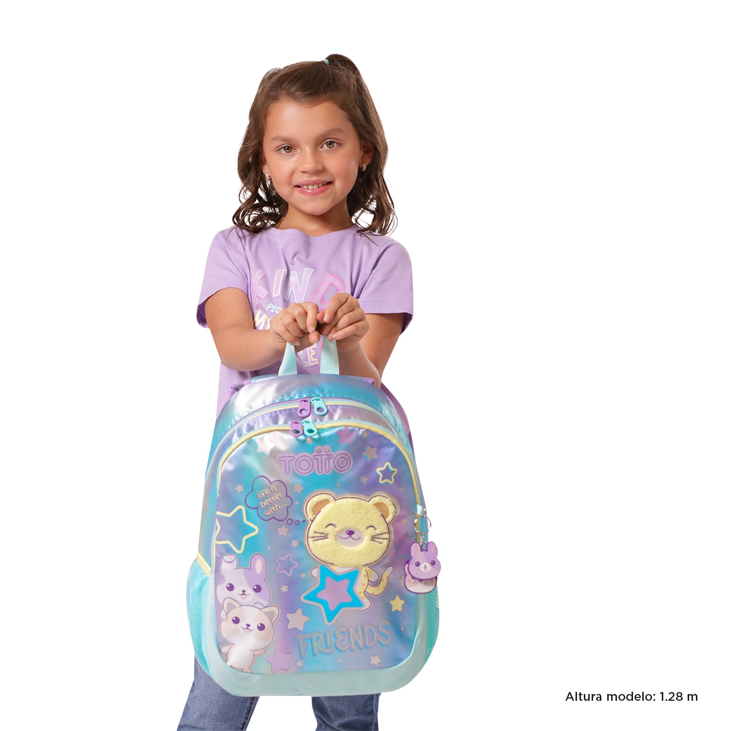 Mochila infantil totto friends con bolsillos laterales y bolsillo frontal Turquesa-2