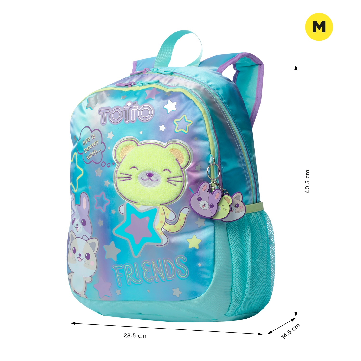 Mochila infantil totto friends con bolsillos laterales y bolsillo frontal Turquesa-3