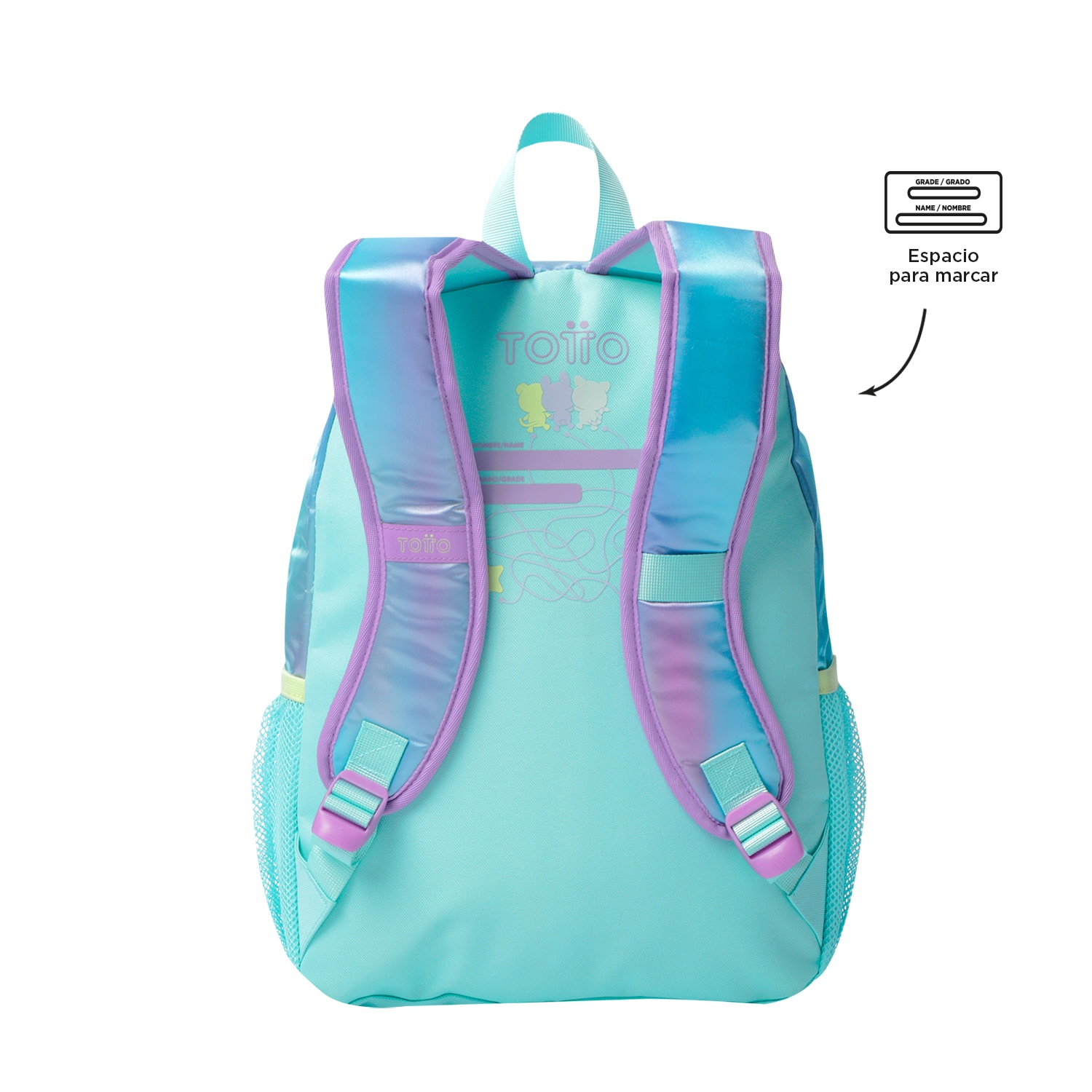 Mochila infantil totto friends con bolsillos laterales y bolsillo frontal Turquesa-4
