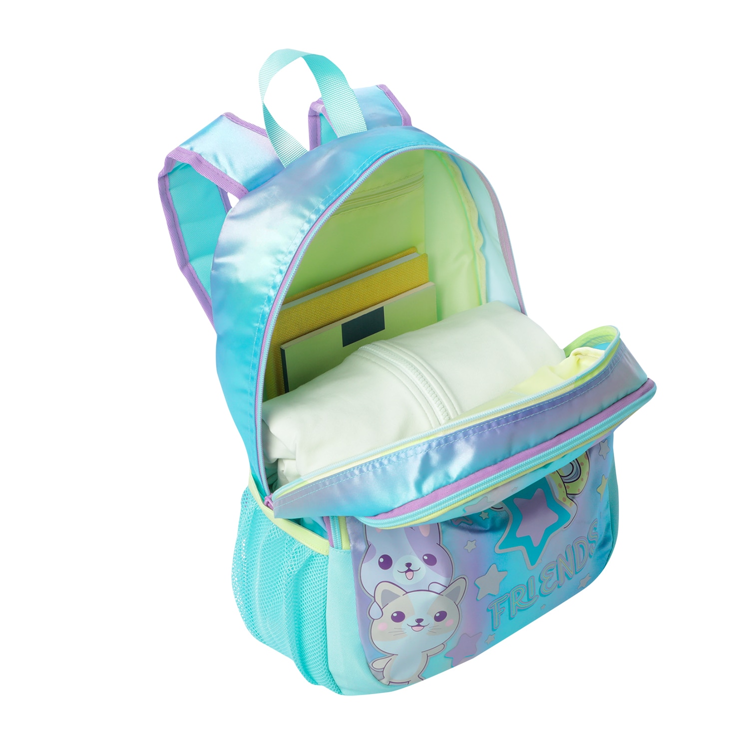 Mochila infantil totto friends con bolsillos laterales y bolsillo frontal Turquesa-5
