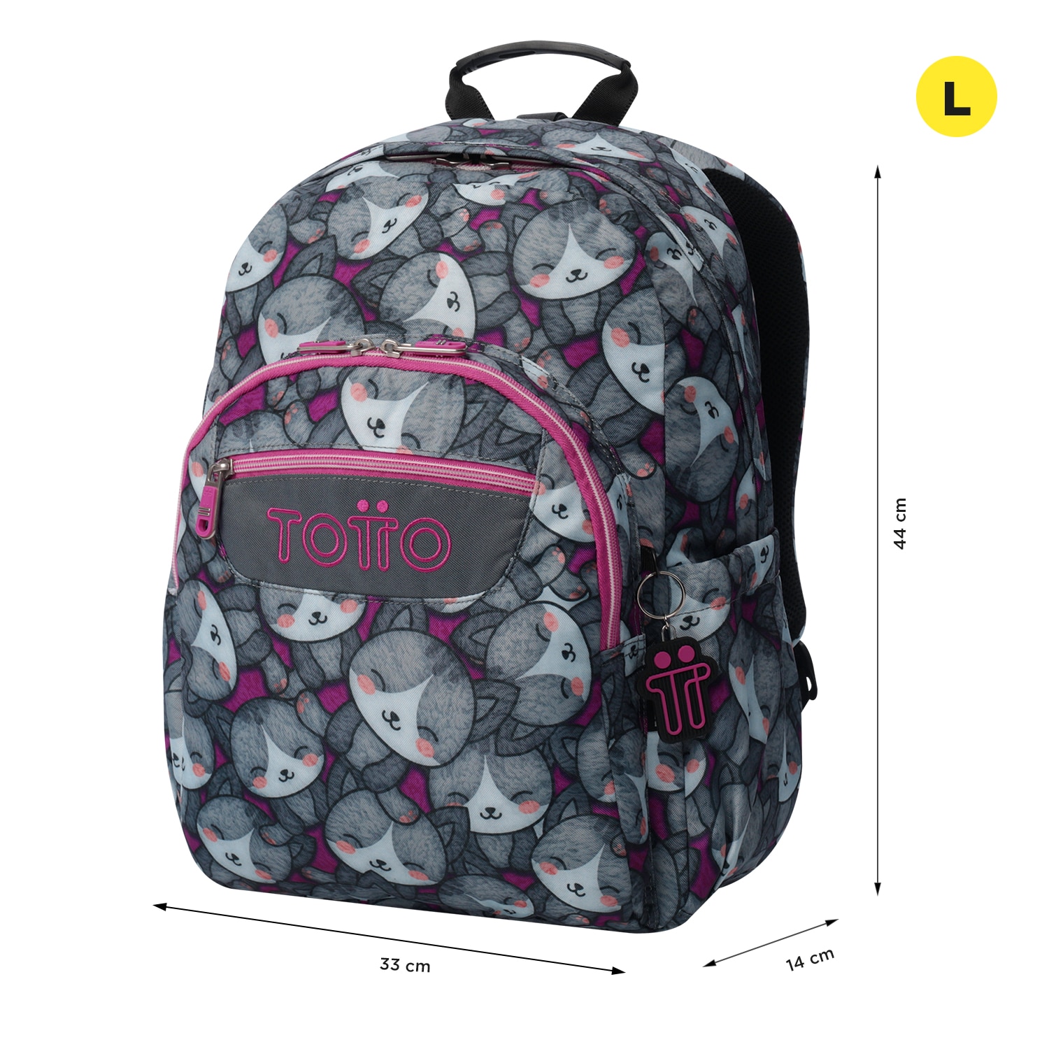 Mochila escolar totto acuareles kitten rose para portátil de 14” y adaptable a carro Gris-2