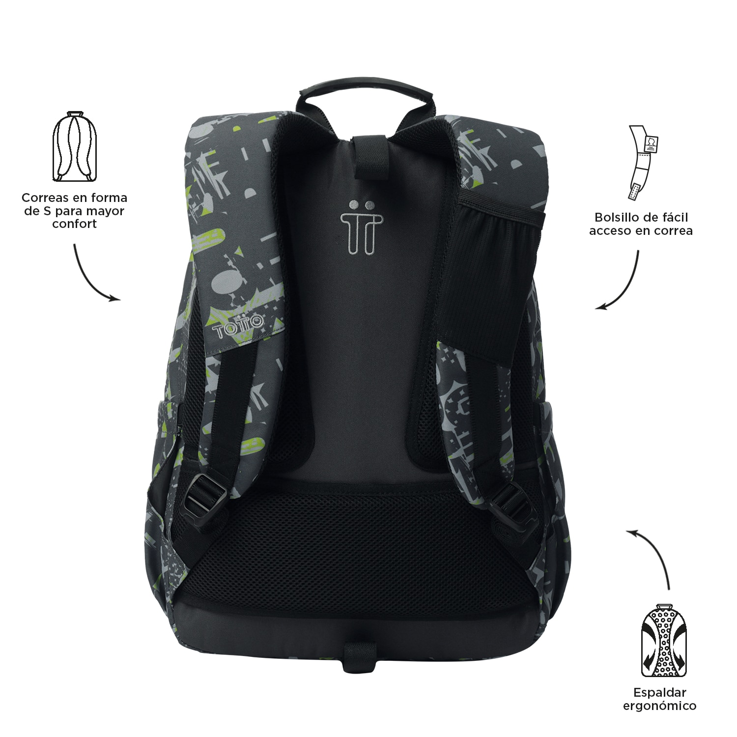 Imagen 3 de Mochila escolar totto acuareles texgrunge para portátil de 14” y adaptable a carro Gris / Amarillo