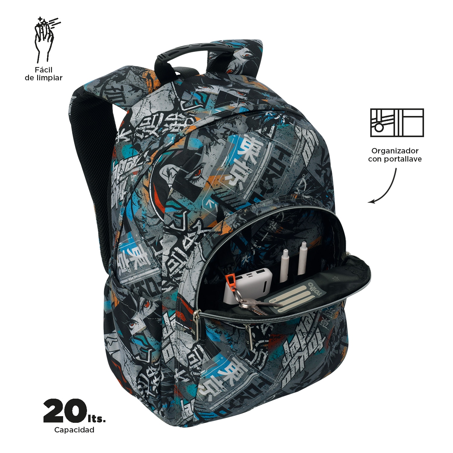 Imagen 5 de Mochila escolar totto acuareles okubo para portátil de 14” y adaptable a carro Gris / Azul