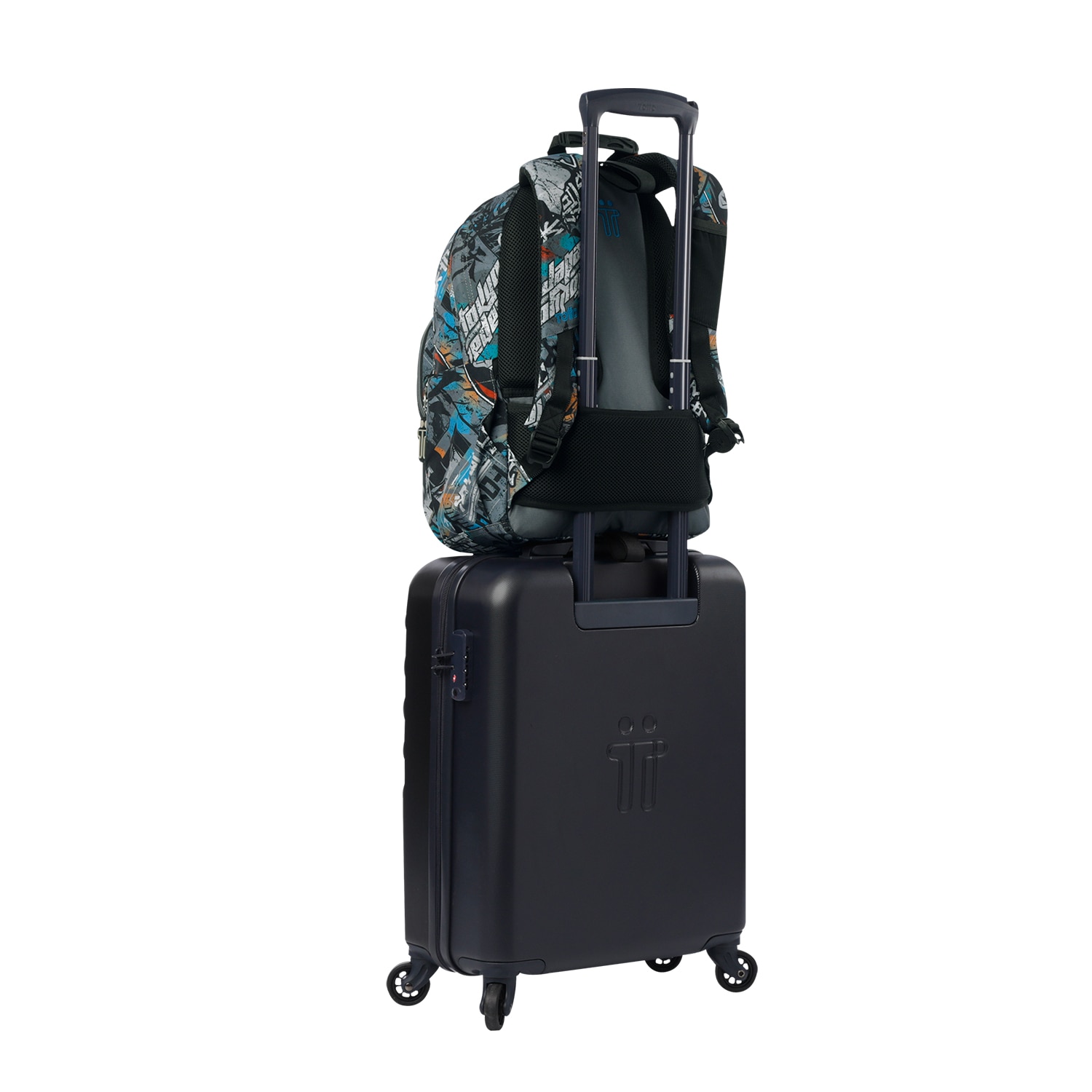 Imagen 6 de Mochila escolar totto acuareles okubo para portátil de 14” y adaptable a carro Gris / Azul