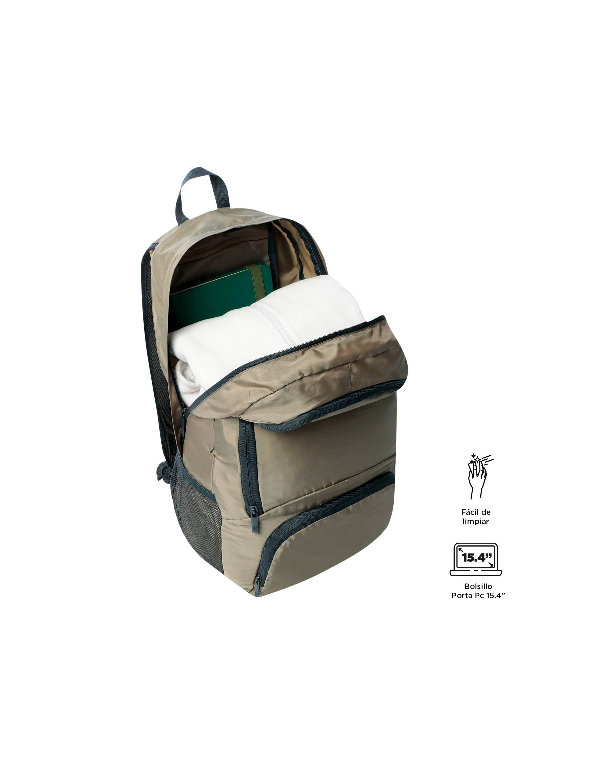 Mochila plegable Syncro Desert Taupe blanda con capacidad 22 L - Totto - Marrón piedra Marrón piedra-4