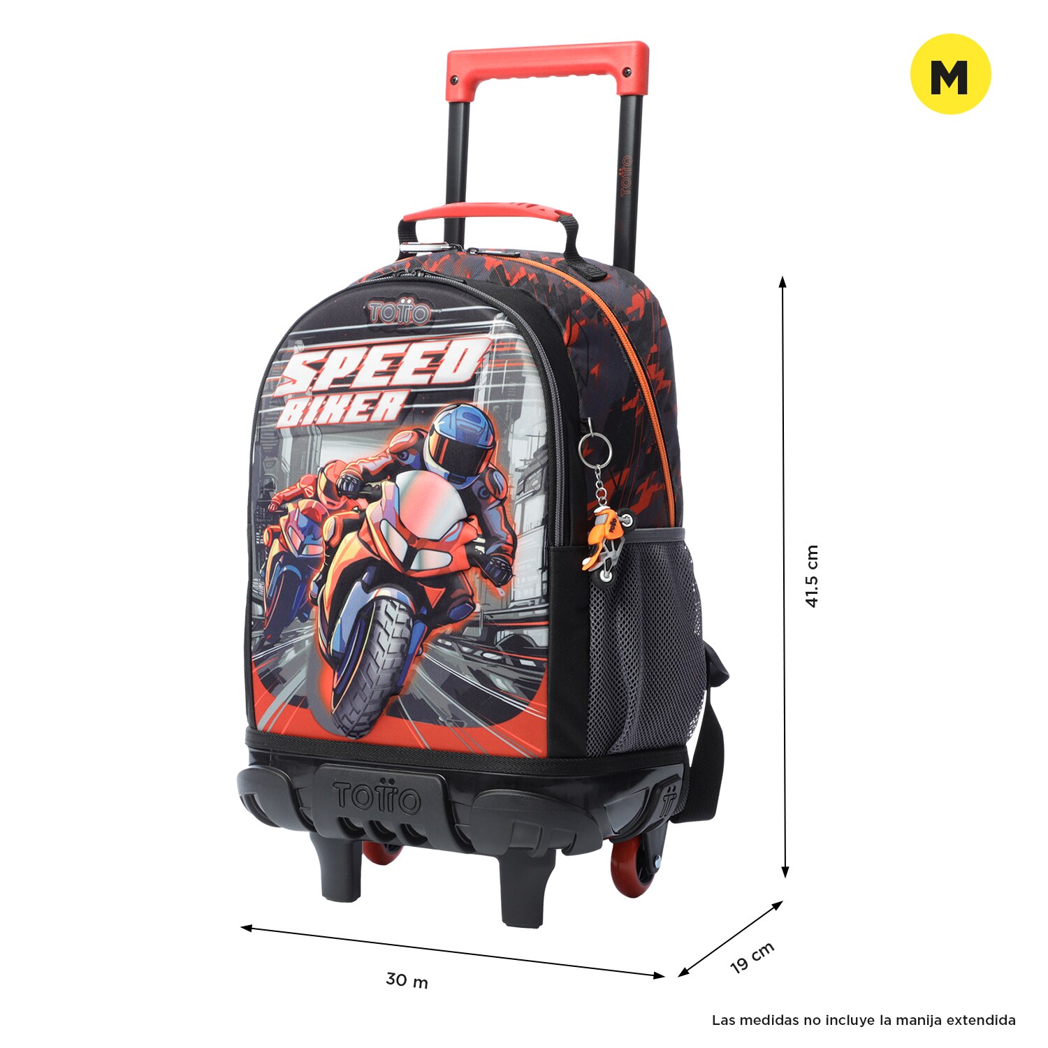 Mochila infantil ruedas totto speed biker con bolsillos laterales y correas acolchadas Negro / Naranja-2