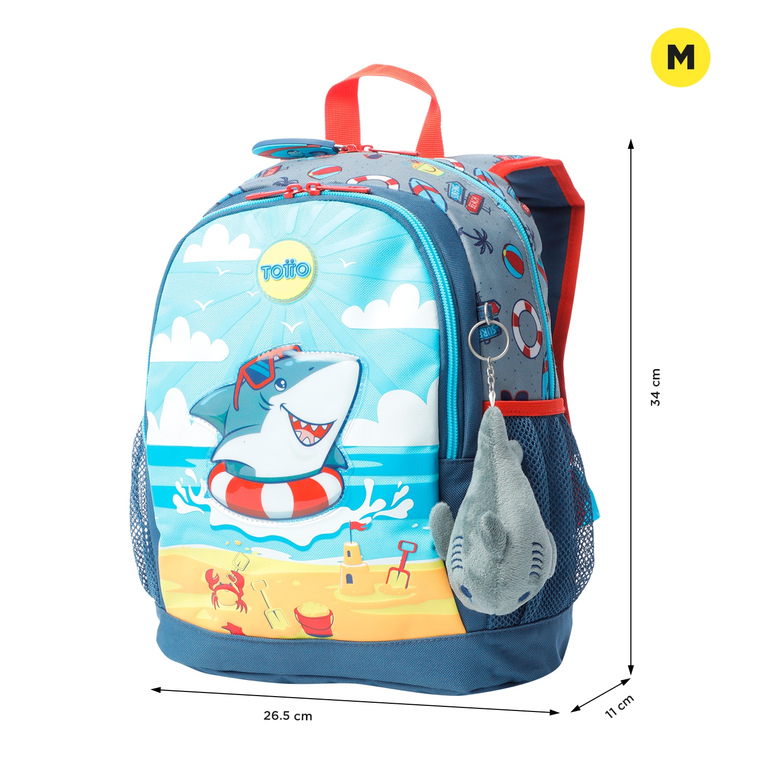 Mochila infantil totto little surfer con bolsillos laterales y bolsillo frontal Azul celeste-2
