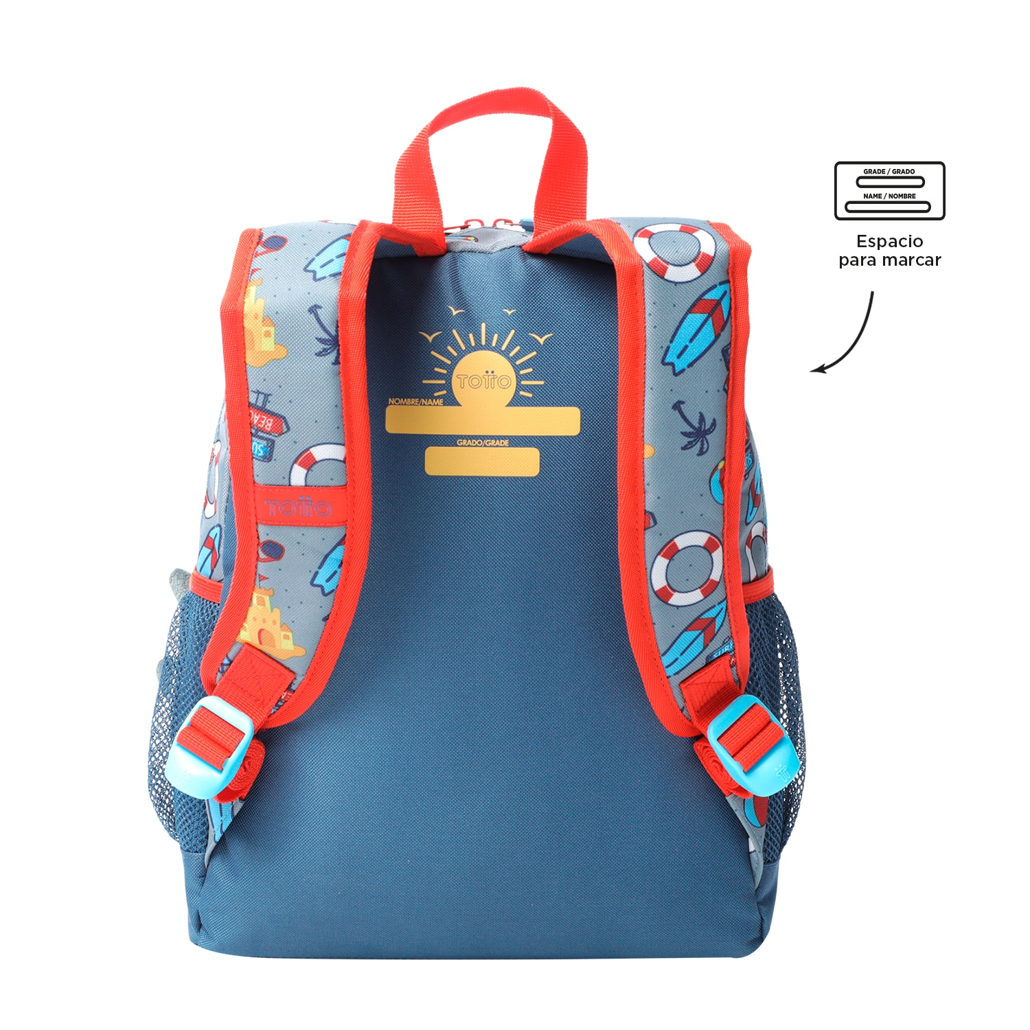 Mochila infantil totto little surfer con bolsillos laterales y bolsillo frontal Azul celeste-3