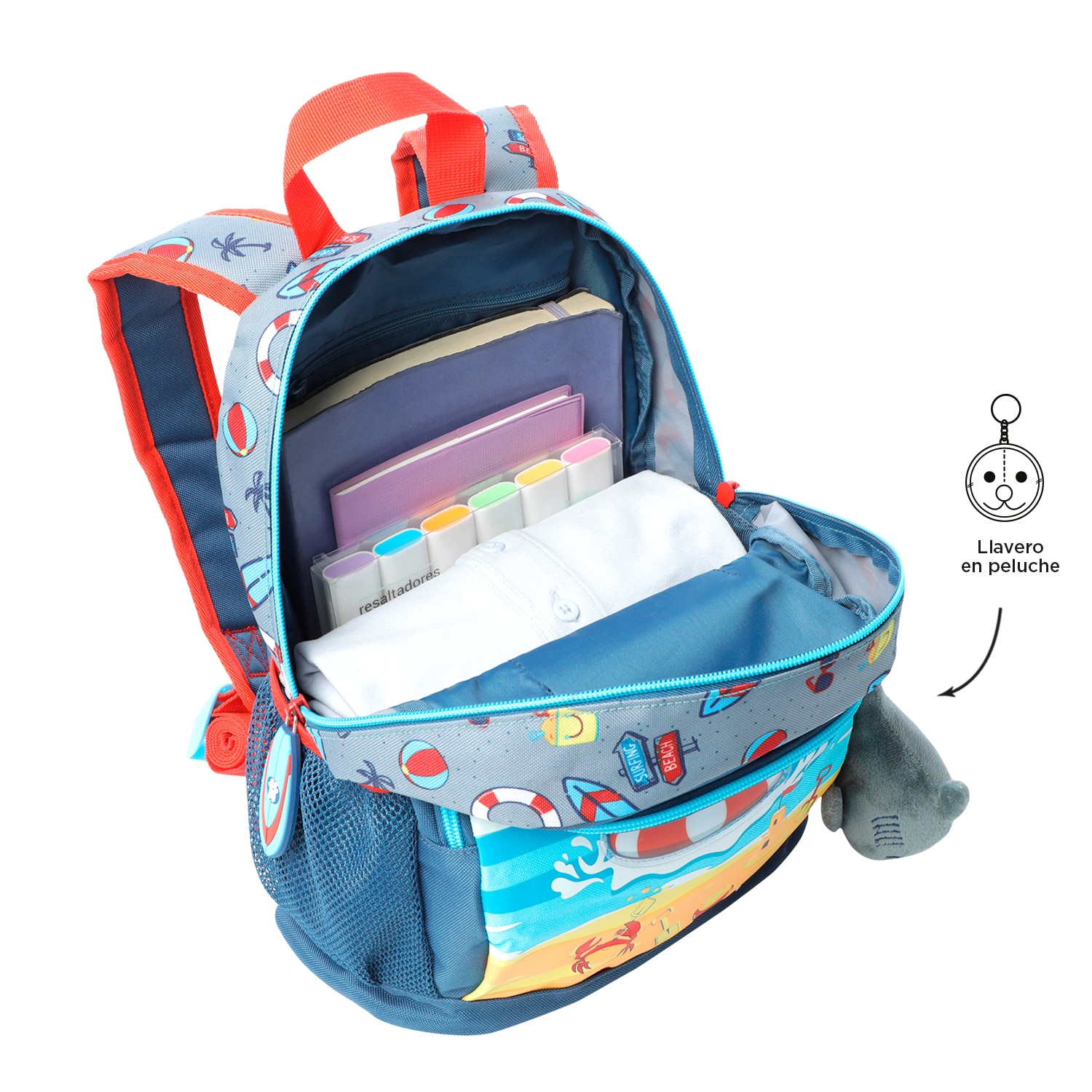 Mochila infantil totto little surfer con bolsillos laterales y bolsillo frontal Azul celeste-4