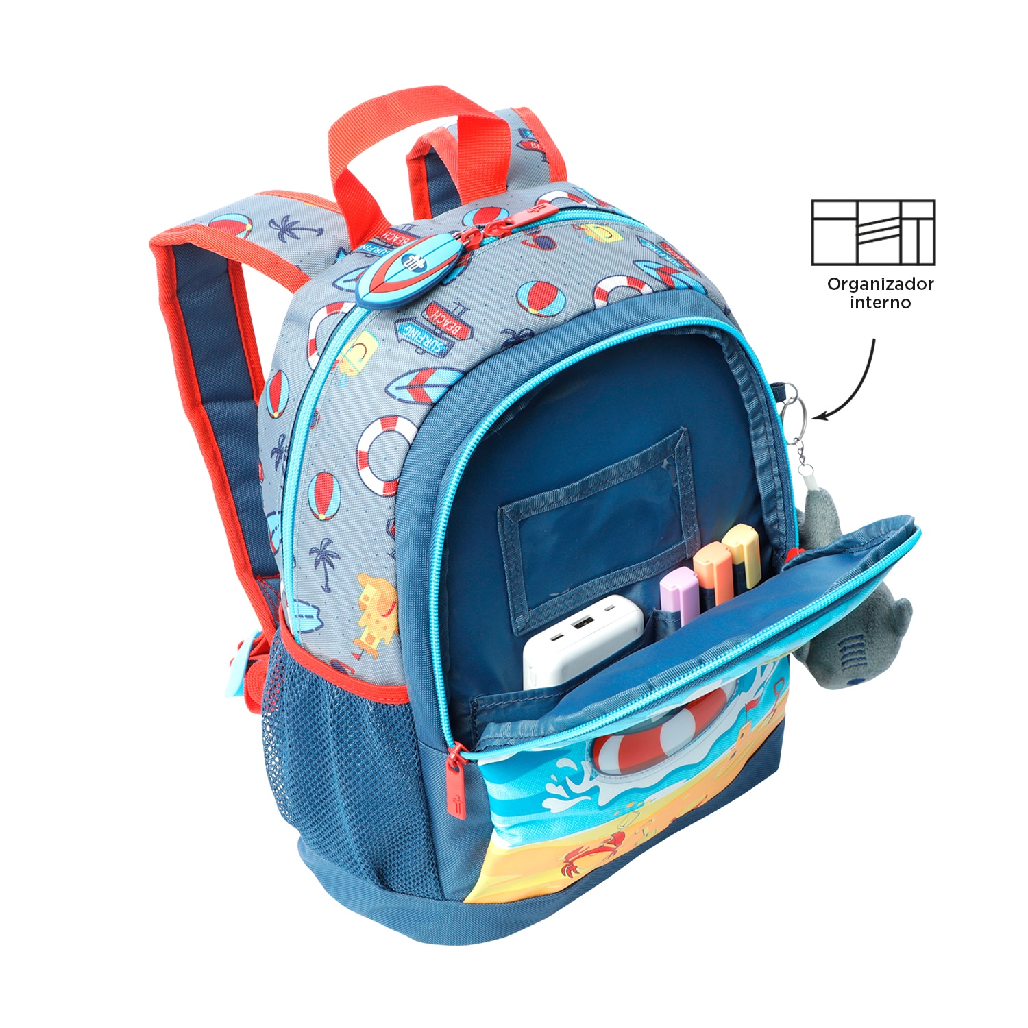 Mochila infantil totto little surfer con bolsillos laterales y bolsillo frontal Azul celeste-5