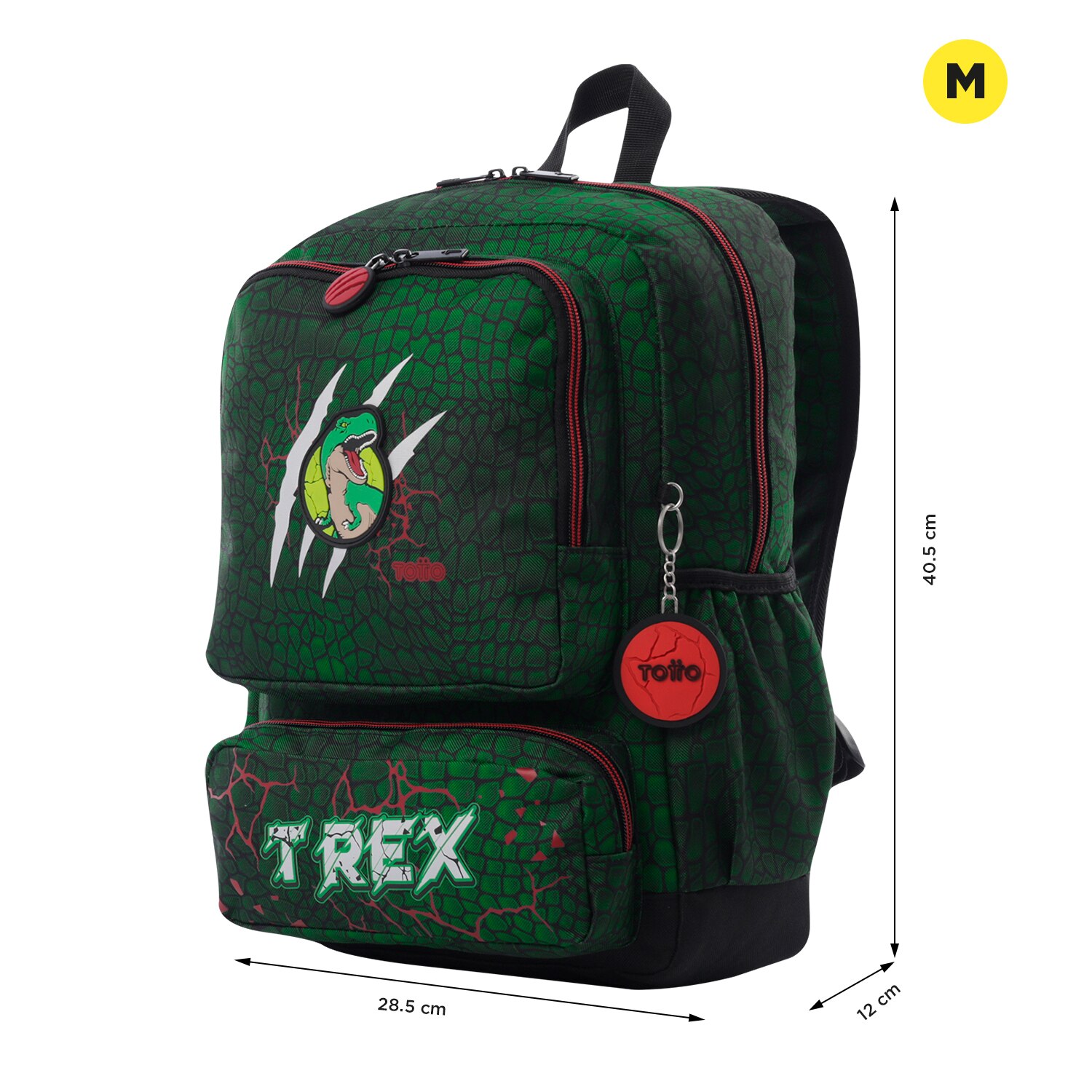 Imagen 2 de Mochila infantil totto rex dino con bolsillos laterales y bolsillo frontal Verde
