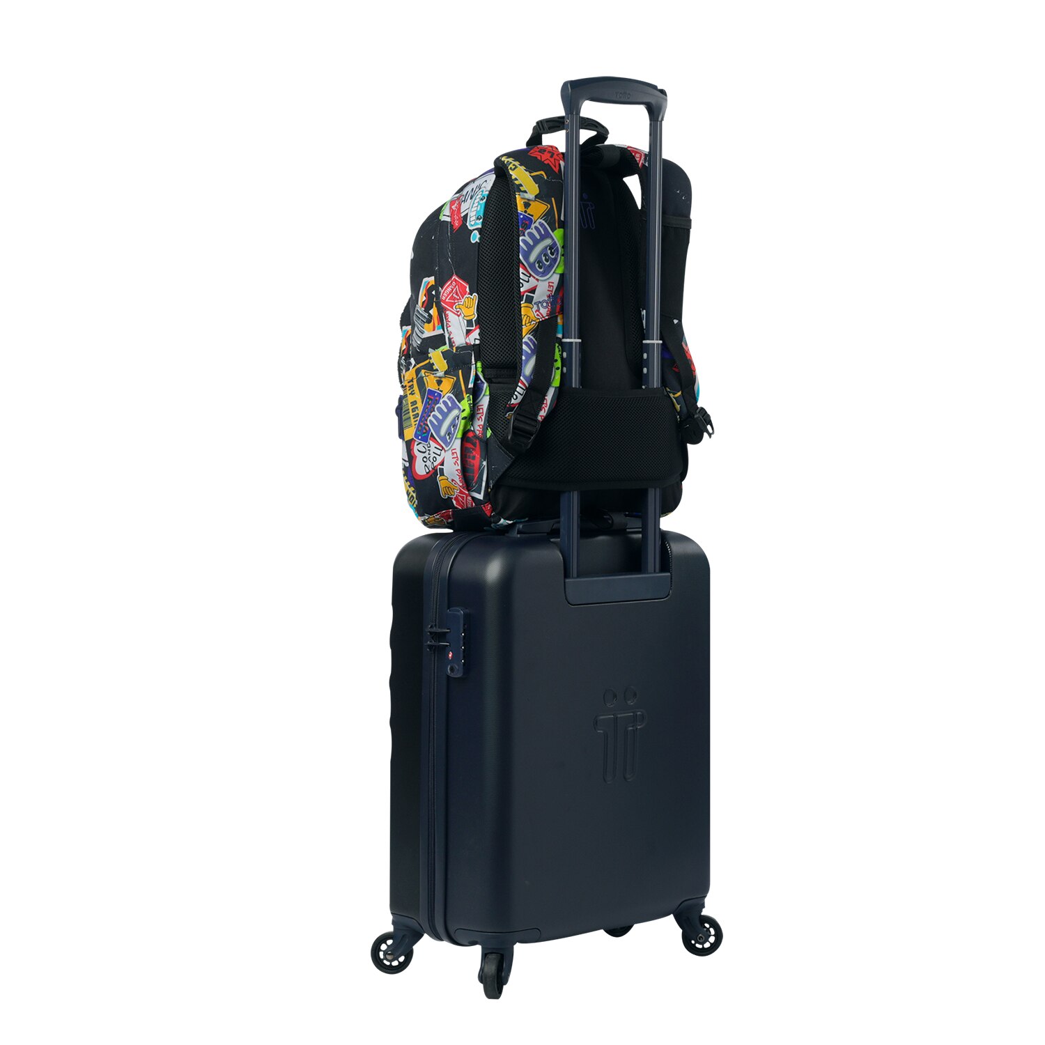 Mochila escolar totto acuareles sticky para portátil de 14” y adaptable a carro Negro-6