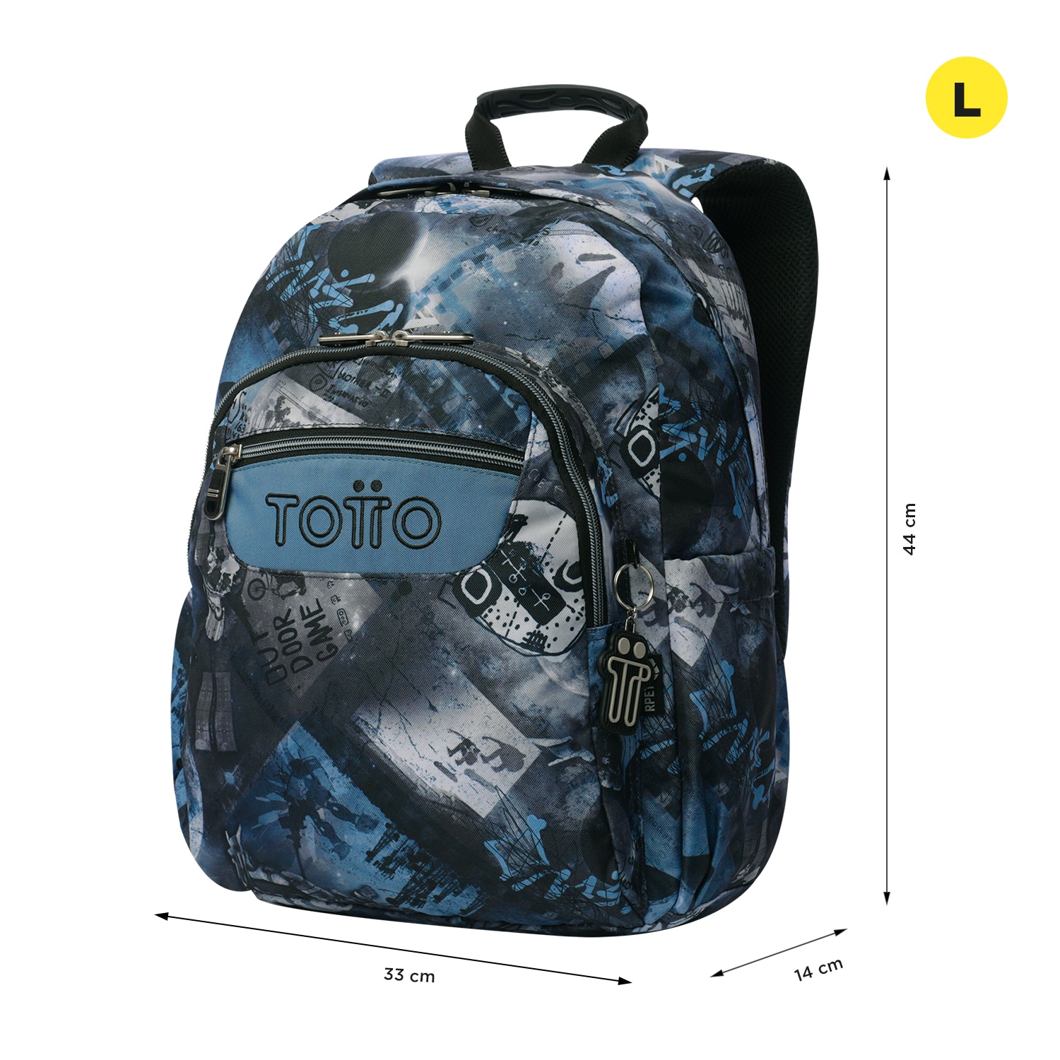 Mochila escolar totto acuareles film para portátil de 14” y adaptable a carro Azul / Gris-2