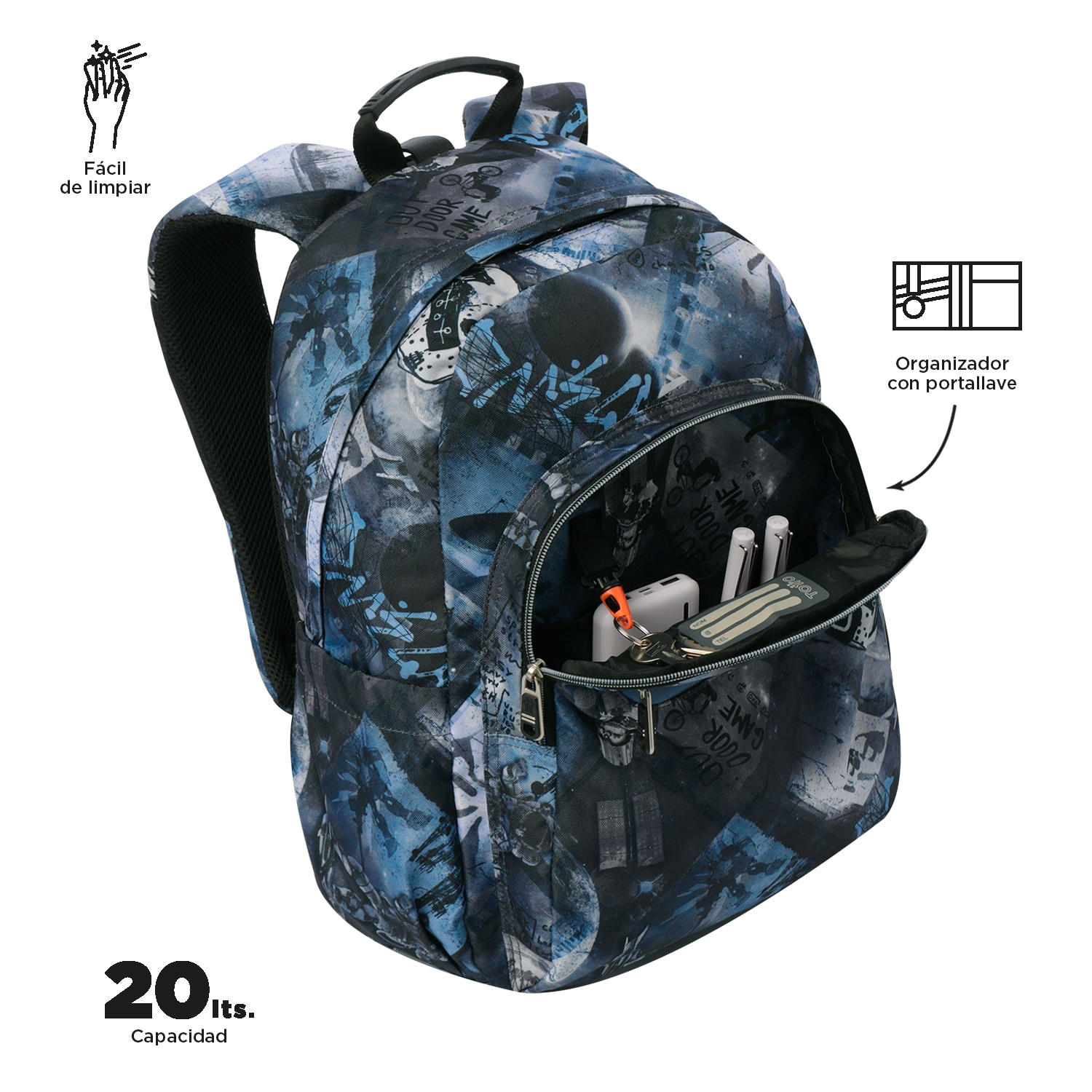 Mochila escolar totto acuareles film para portátil de 14” y adaptable a carro Azul / Gris-5