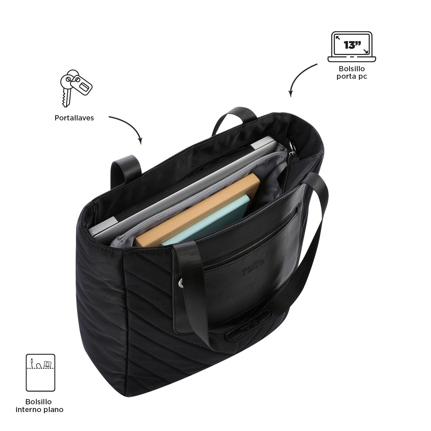 Bolso bandolera Totto Malawi PC 13 21.76L 34 x 40 x 16 Negro-4