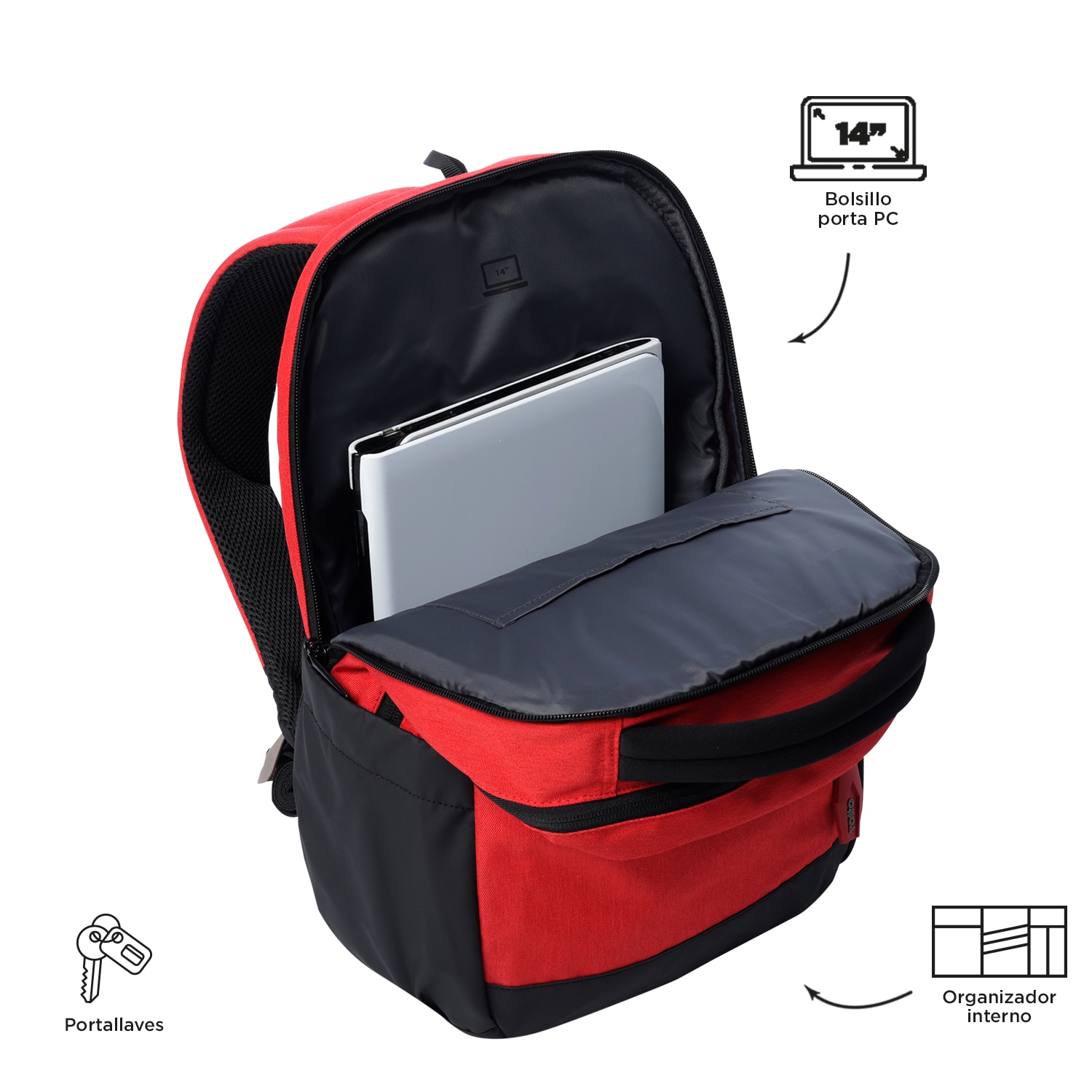 Imagen 4 de Mochila urbana totto deleg 2.0 con bolsillo secreto y apta para candado Rojo / Negro