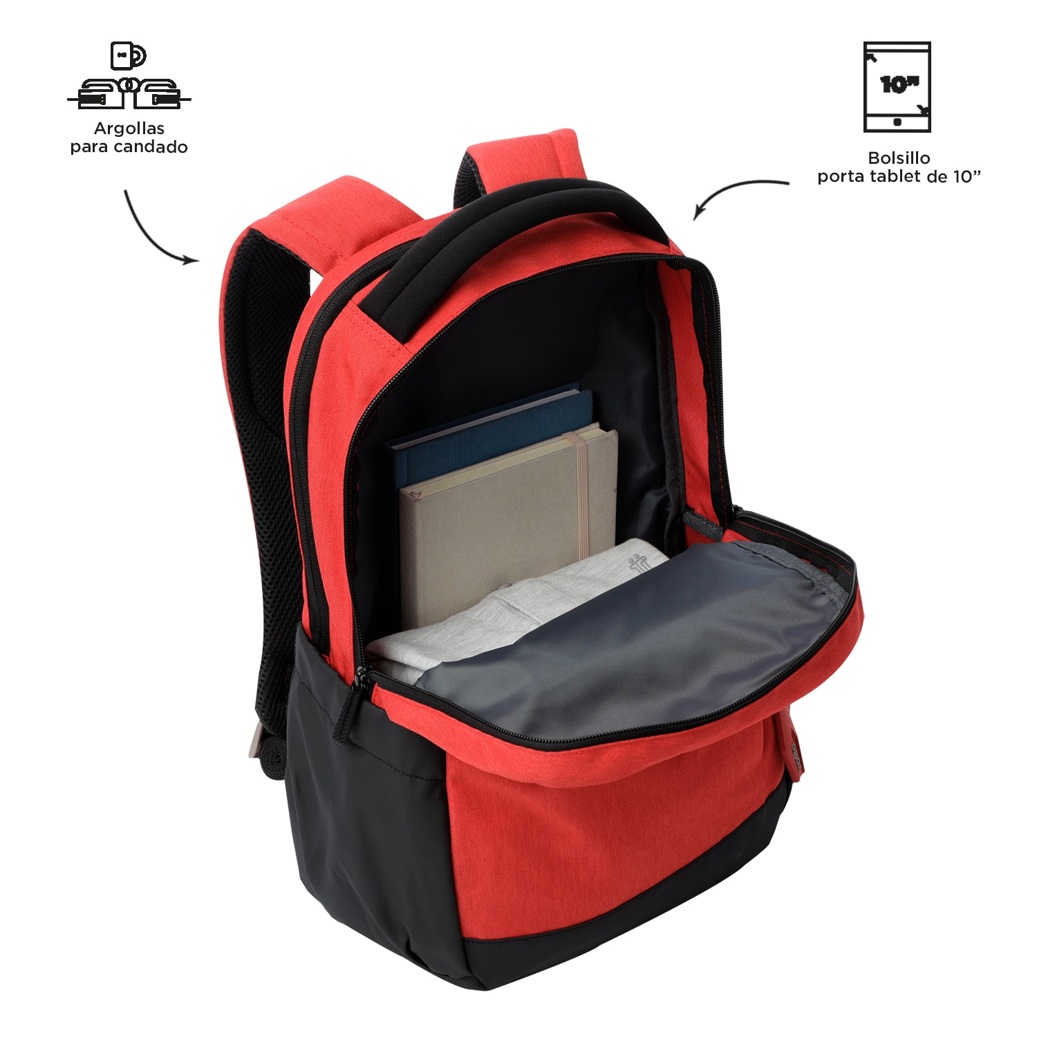 Imagen 5 de Mochila urbana totto deleg 2.0 con bolsillo secreto y apta para candado Rojo / Negro