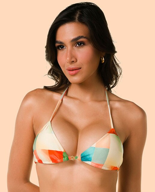 Imagen 0 de Top de bikini triángulo estampado con relleno