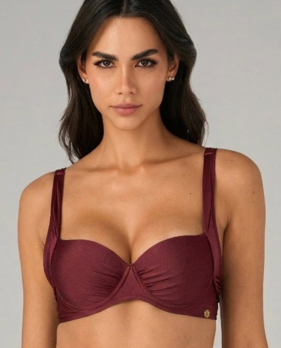 Imagen 0 de Top de bikini deportivo liso con relleno Berenjena