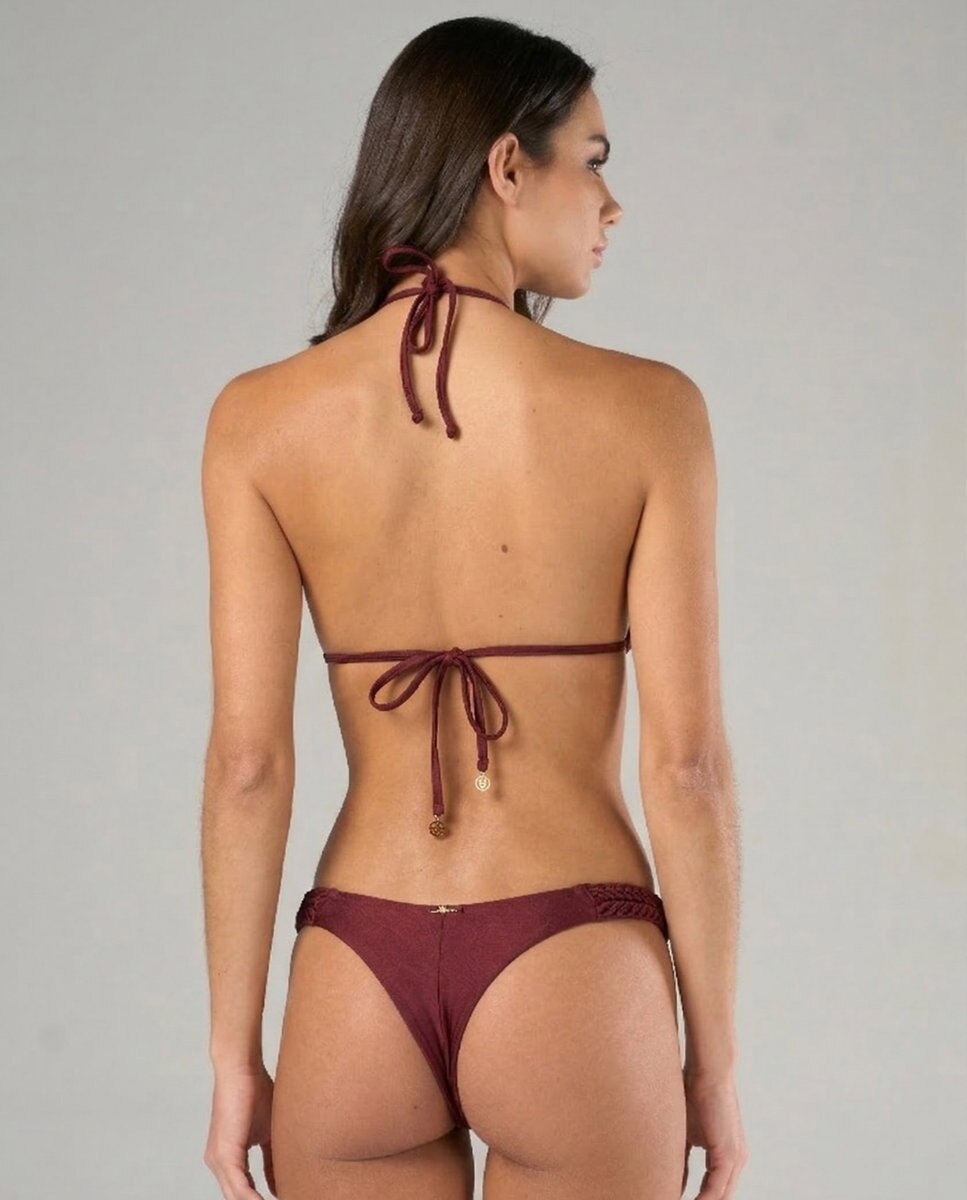 Top de bikini triángulo liso con relleno - Lua Morena - Berenjena Berenjena-3