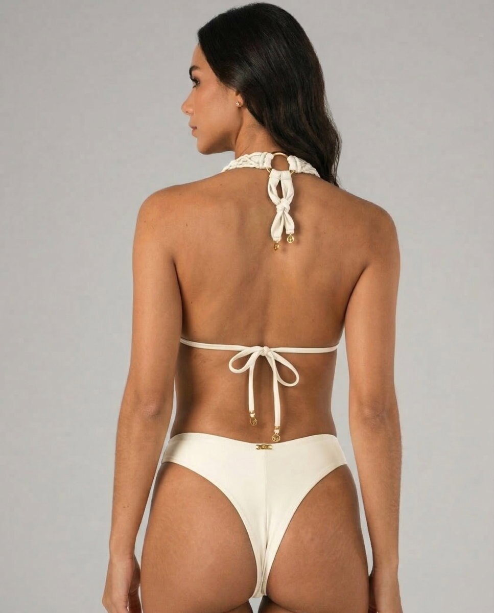 Top de bikini cuello halter liso con relleno - Lua Morena - Marfil Marfil-3