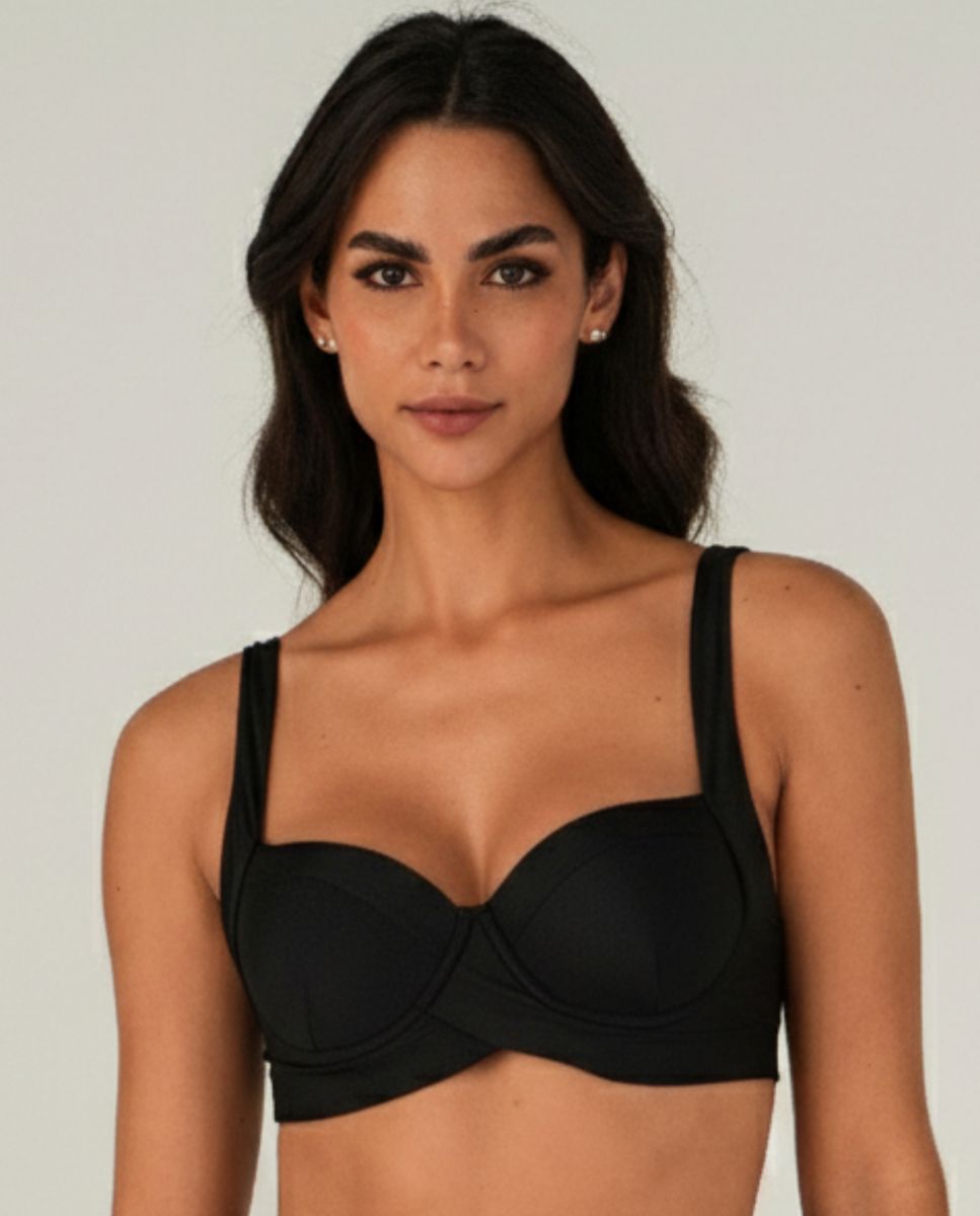 Top de bikini deportivo liso con relleno - Lua Morena - Negro Negro-1