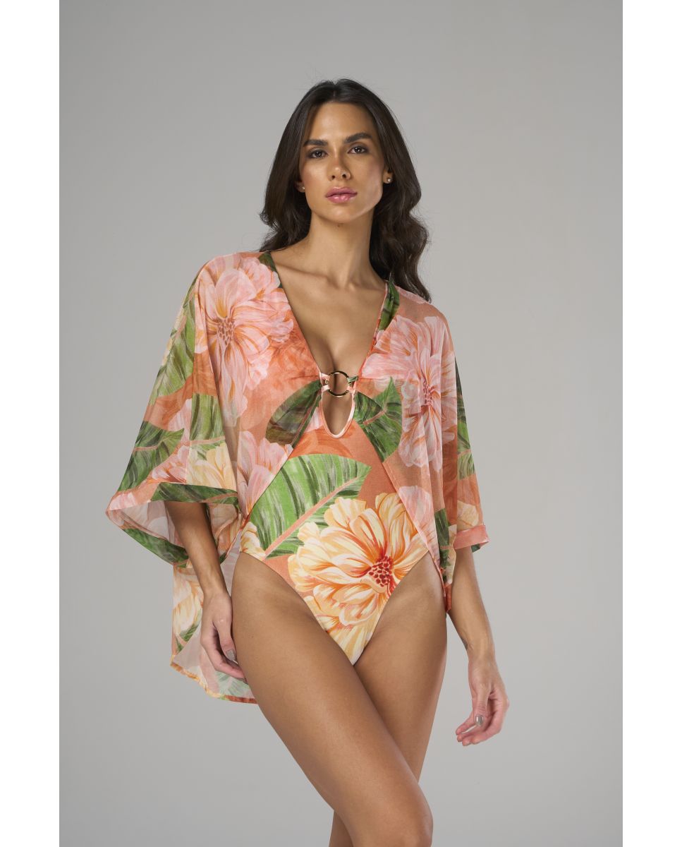 Bañador de mujer brasileño estampado con relleno - Lua Morena - Rosa / Verde Rosa / Verde-1