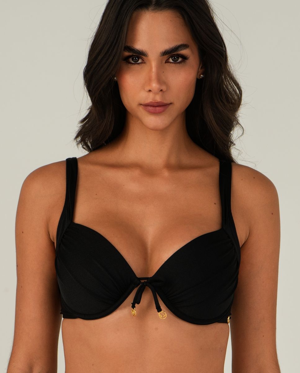 Top de bikini deportivo liso con relleno - Lua Morena - Negro Negro-1