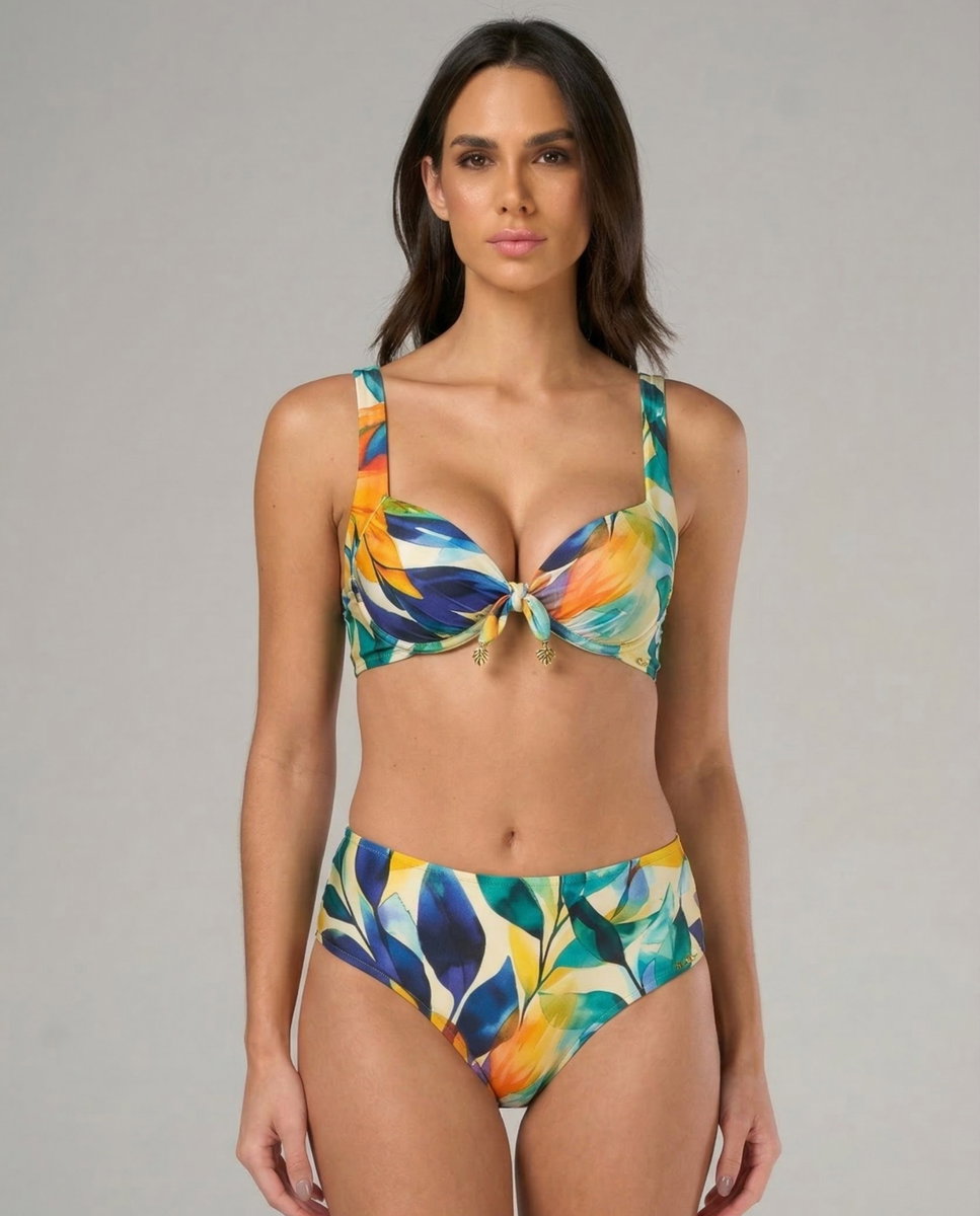 Top de bikini deportivo estampado con relleno - Lua Morena - Azul / Amarillo Azul / Amarillo-2