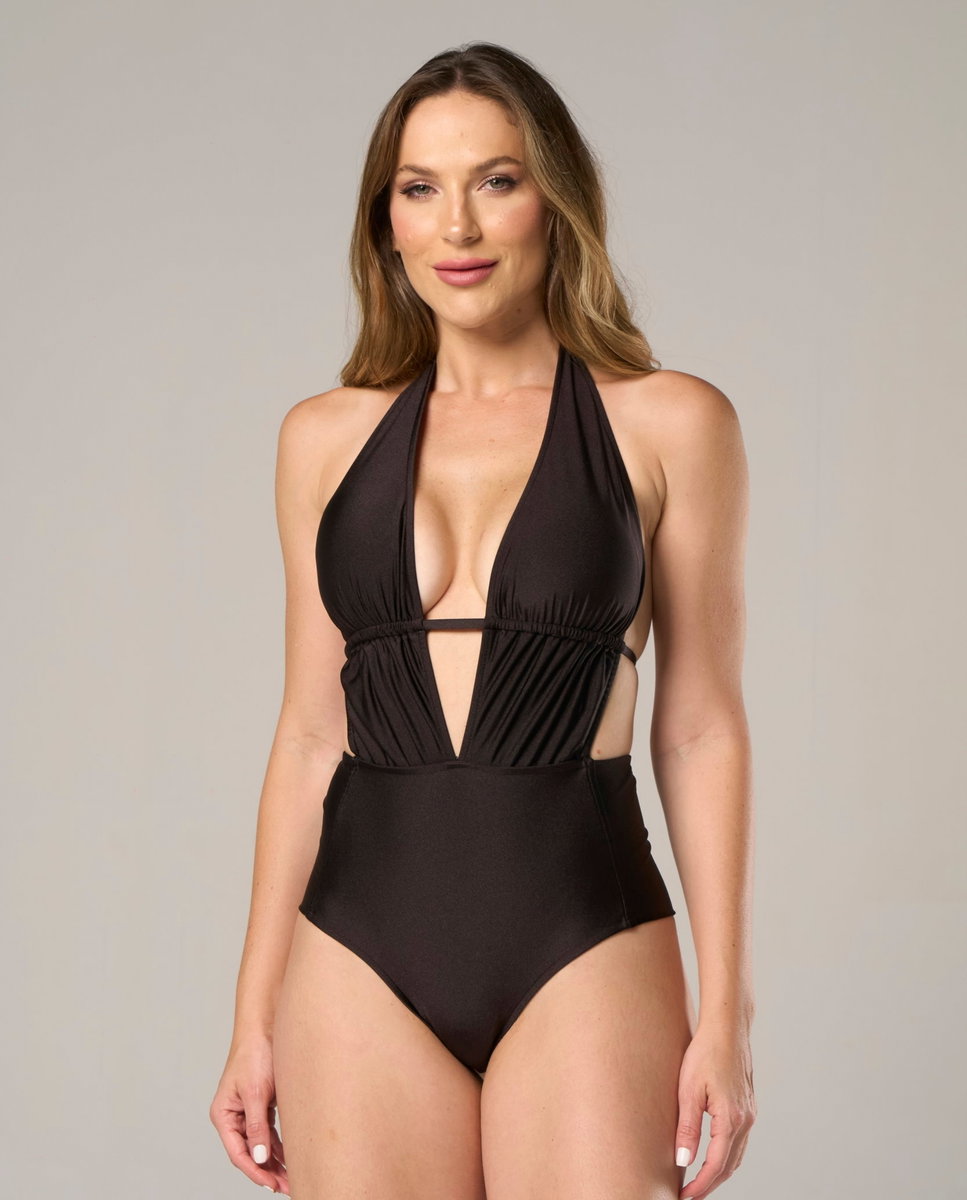 Imagen 0 de Bañador de mujer cuello halter liso con relleno Negro