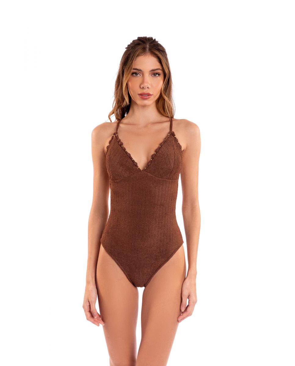 Despi - Bañador de mujer brasileño liso con relleno.