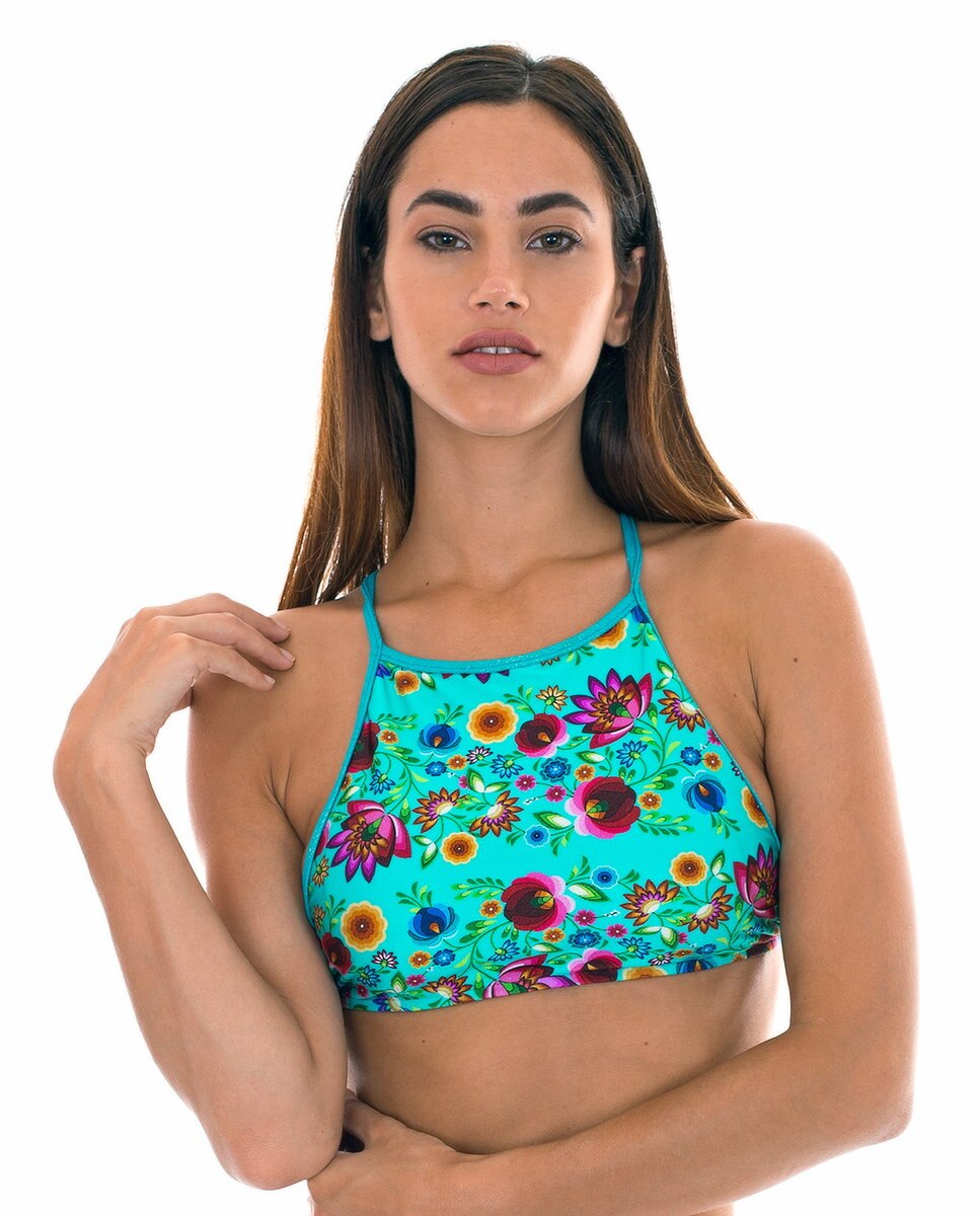 Top de bikini estampado - Río de Sol - Azul Océano Azul Océano-1