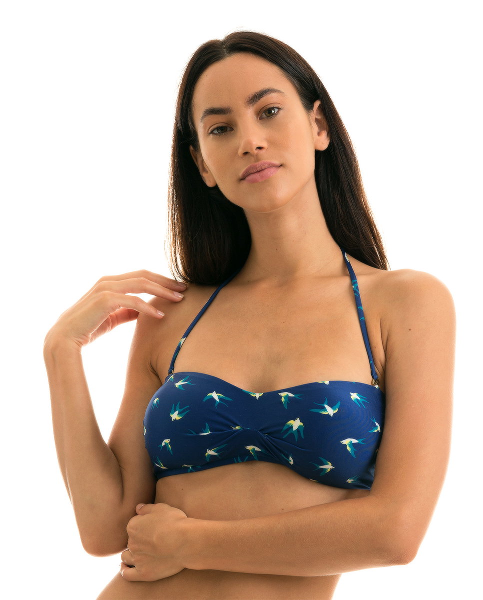 Top de bikini bandeau estampado con relleno - Río de Sol - Azul Océano Azul Océano-1