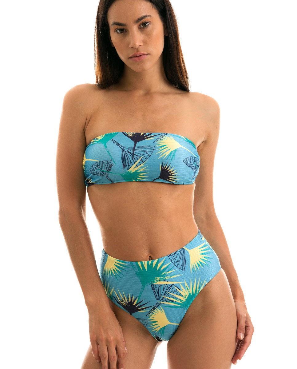 Top de bikini bandeau estampado con relleno - Río de Sol - Azul fumé Azul fumé-2