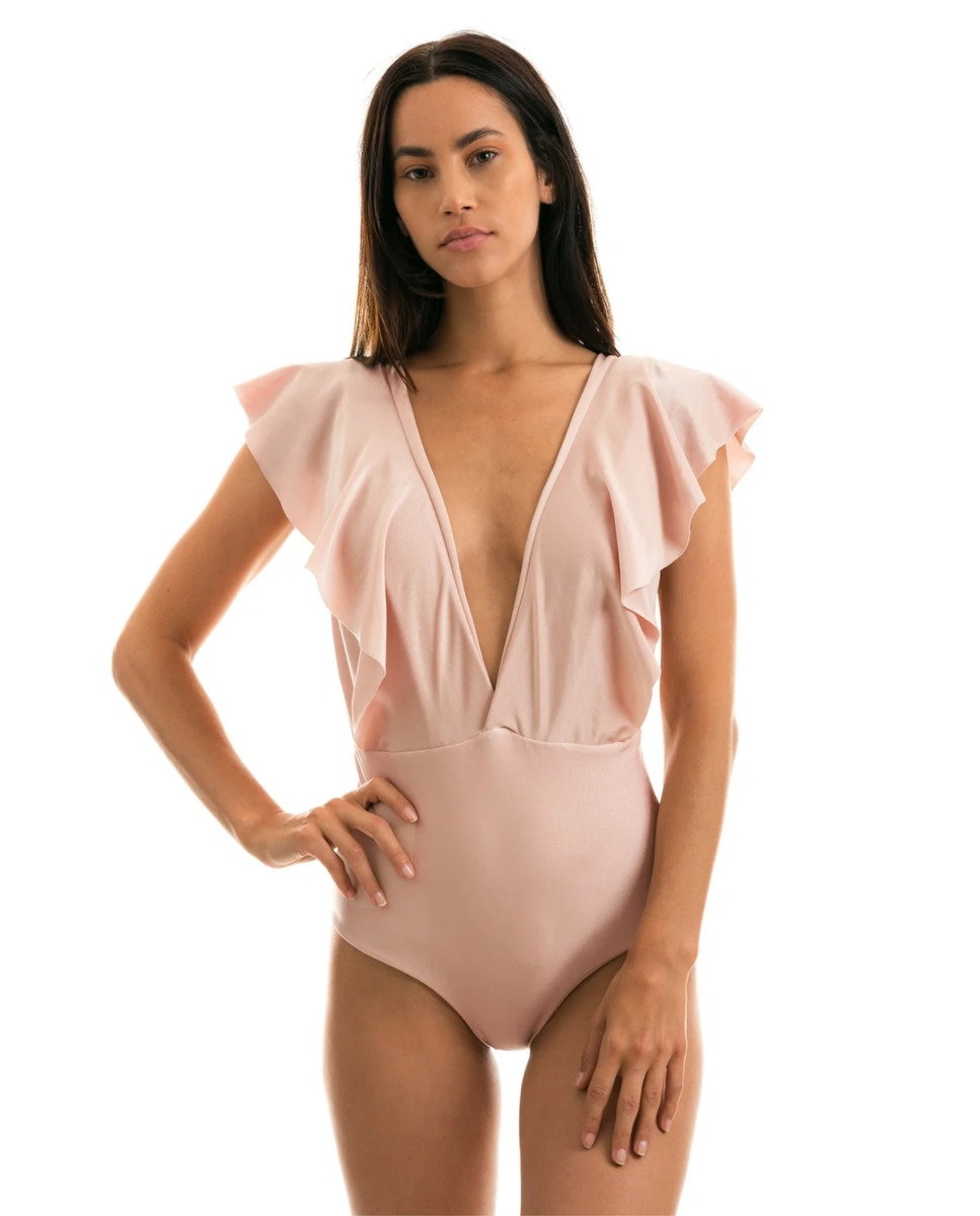 Bañador de mujer escote redondo liso con relleno - Río de Sol - Brillo Brillo-1