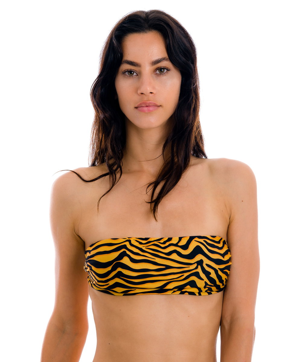 Top de bikini bandeau estampado con relleno - Río de Sol - Naranja volcanico Naranja volcanico-1