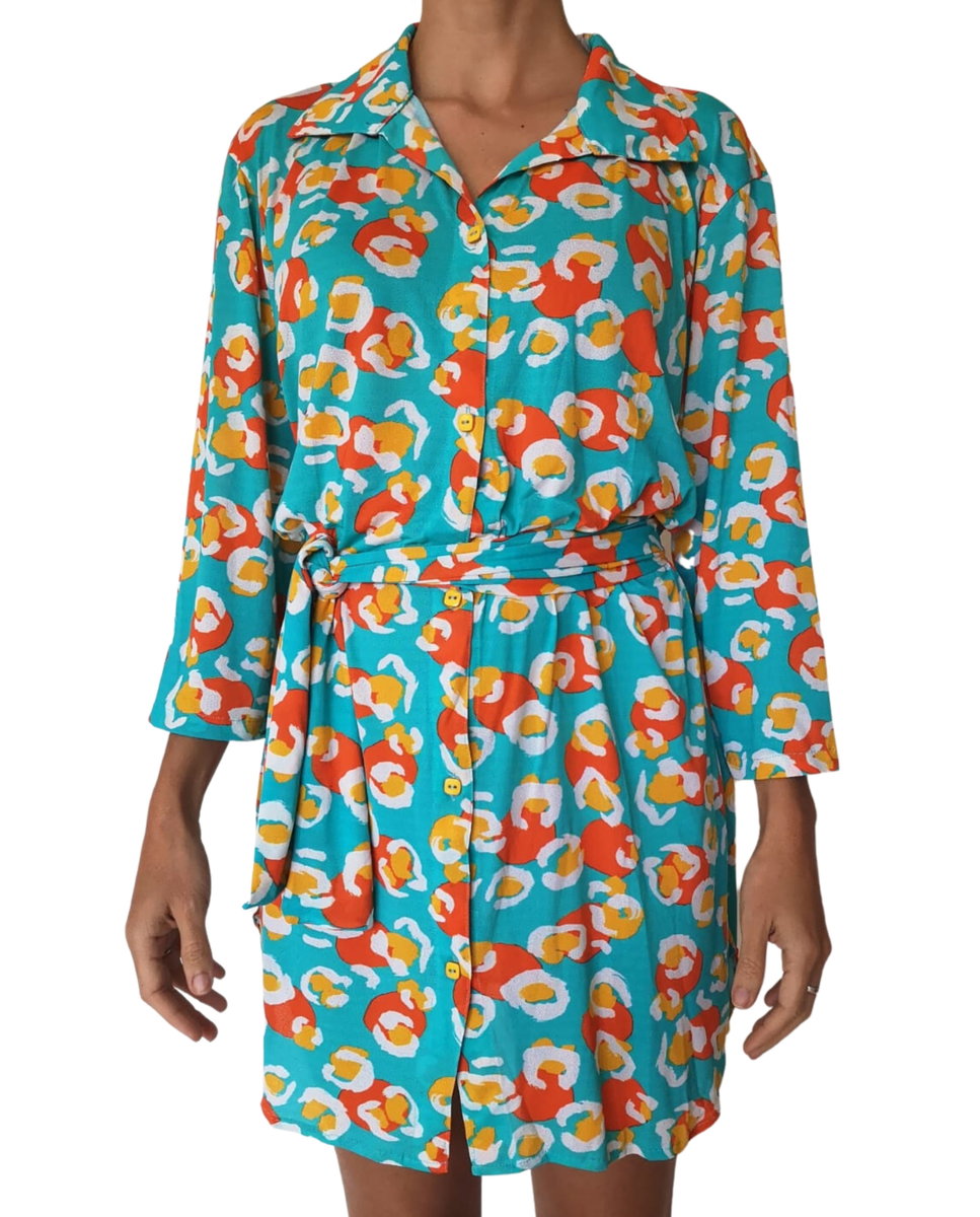 Caftan de playa de mujer - Río de Sol - Azul fumé Azul fumé-1