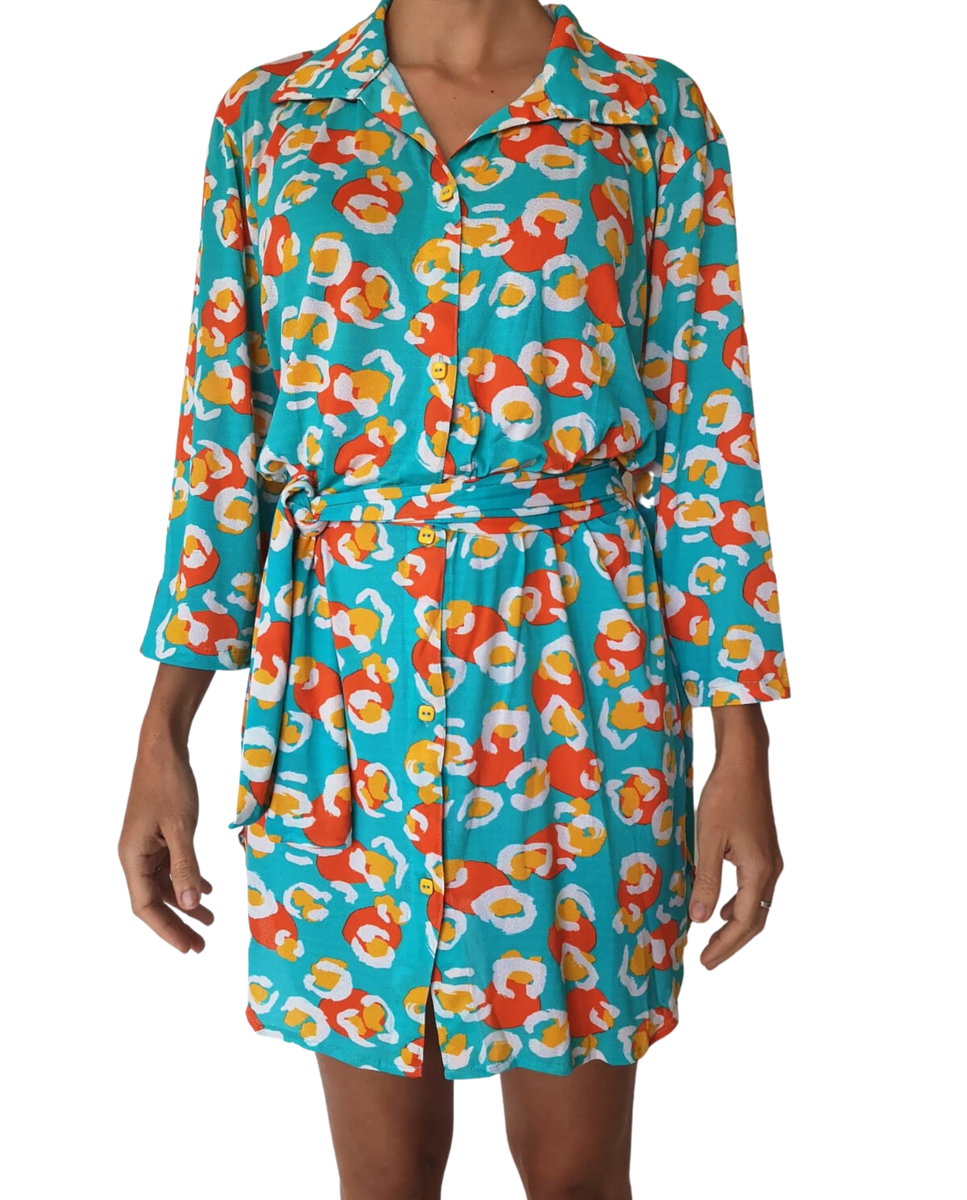 Caftan de playa de mujer - Río de Sol - Azul fumé Azul fumé-2