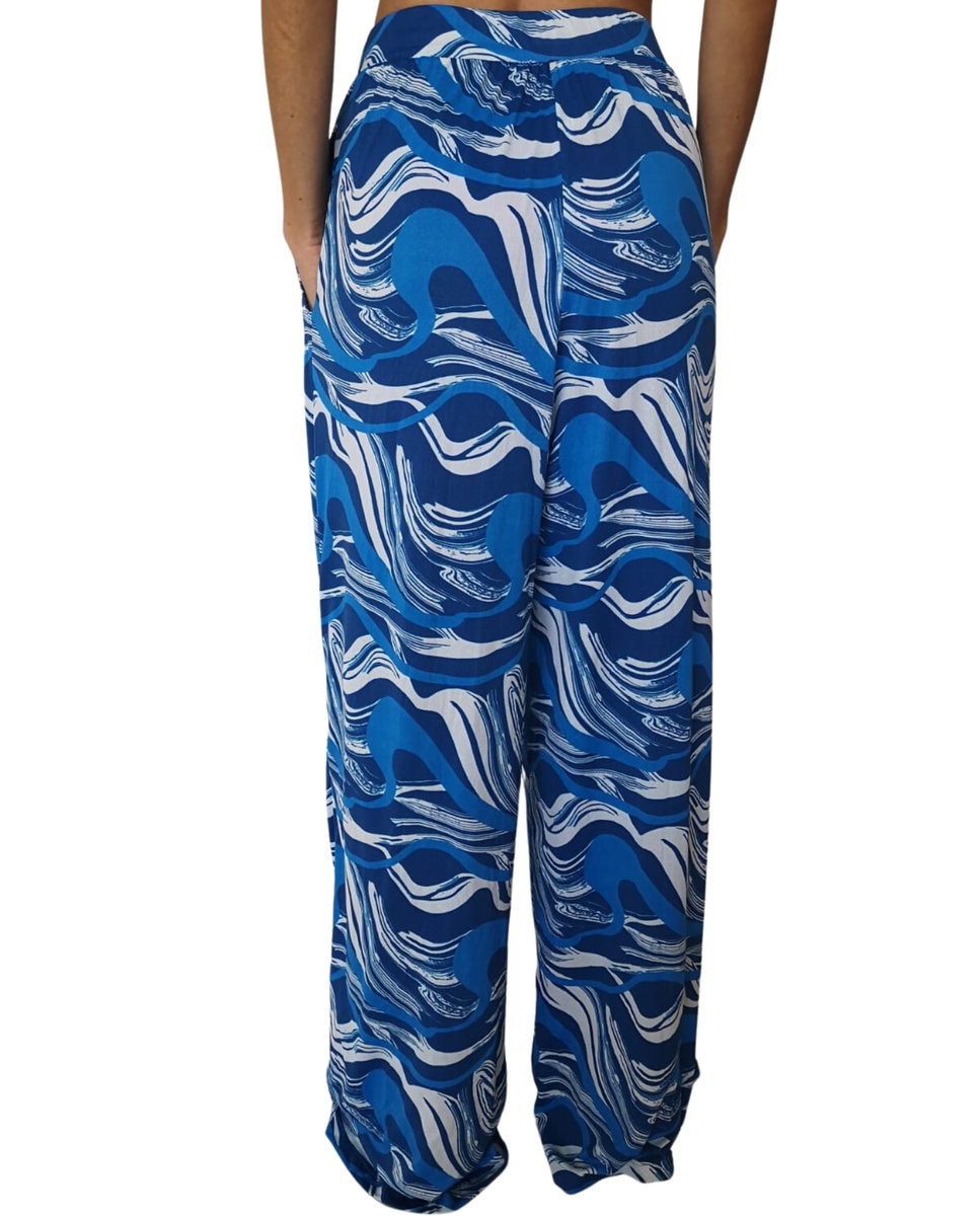 Pantalones largos de playa de mujer - Río de Sol - Azul Océano Azul Océano-3
