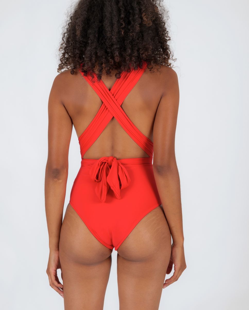 Bañador de mujer escote redondo - Río de Sol - Rojo Rojo-3