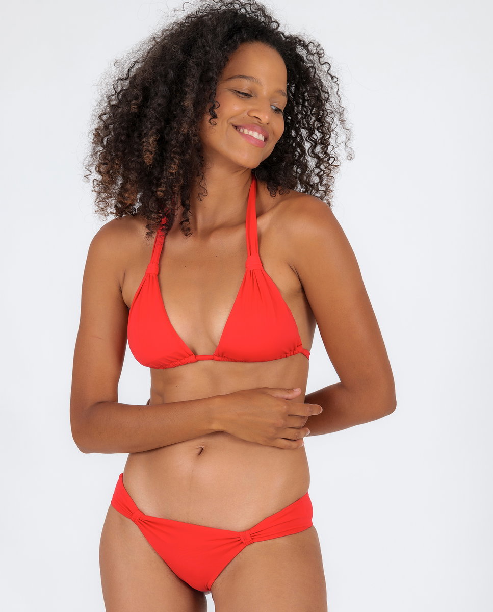 Bikini completo con sujetador halter y braga brasileña - Río de Sol - Rojo Rojo-1