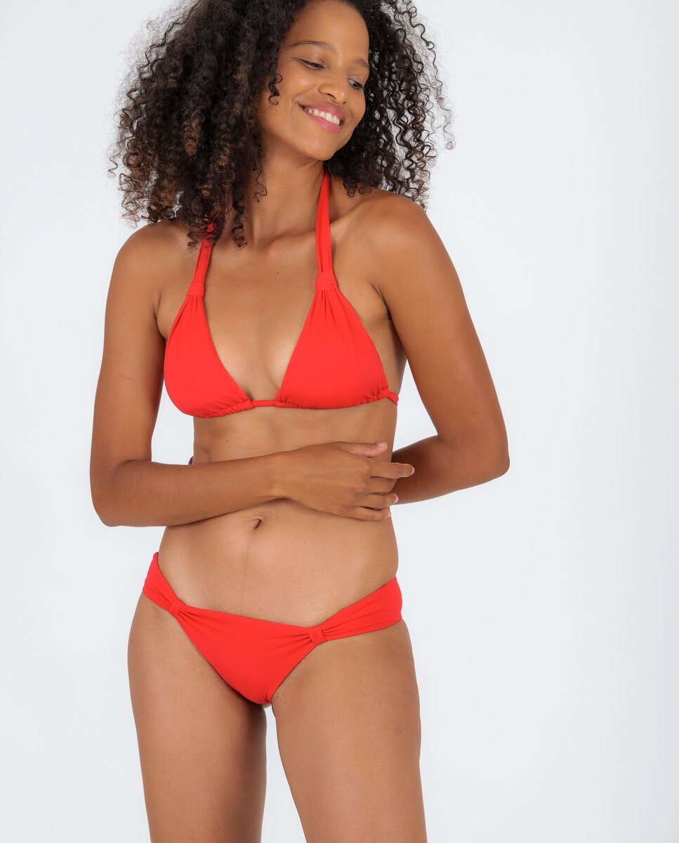 Bikini completo con sujetador halter y braga brasileña - Río de Sol - Rojo Rojo-2